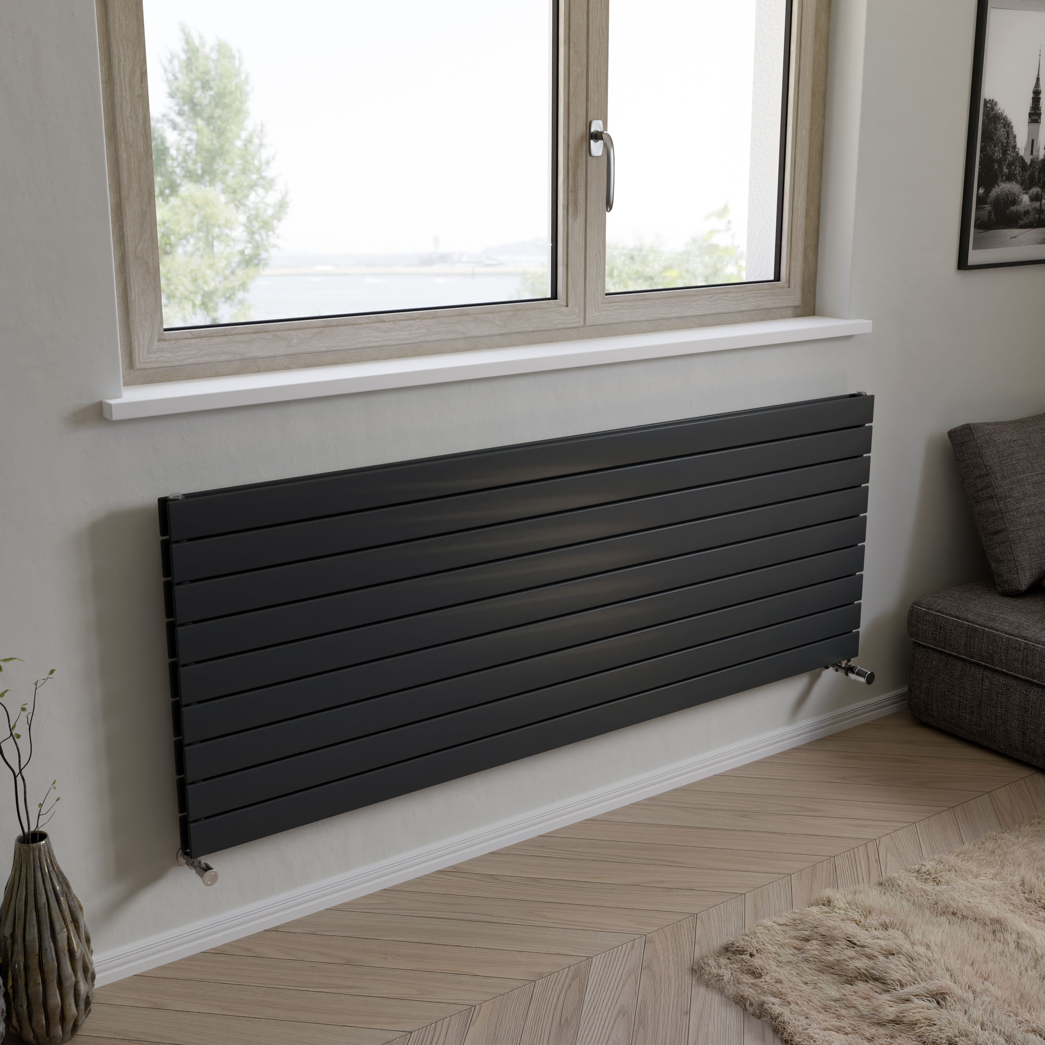 Ximax Vertirad Duplex Satin anthracite Horizontal Designer panel Radiator, (W)1800mm x (H)670mm