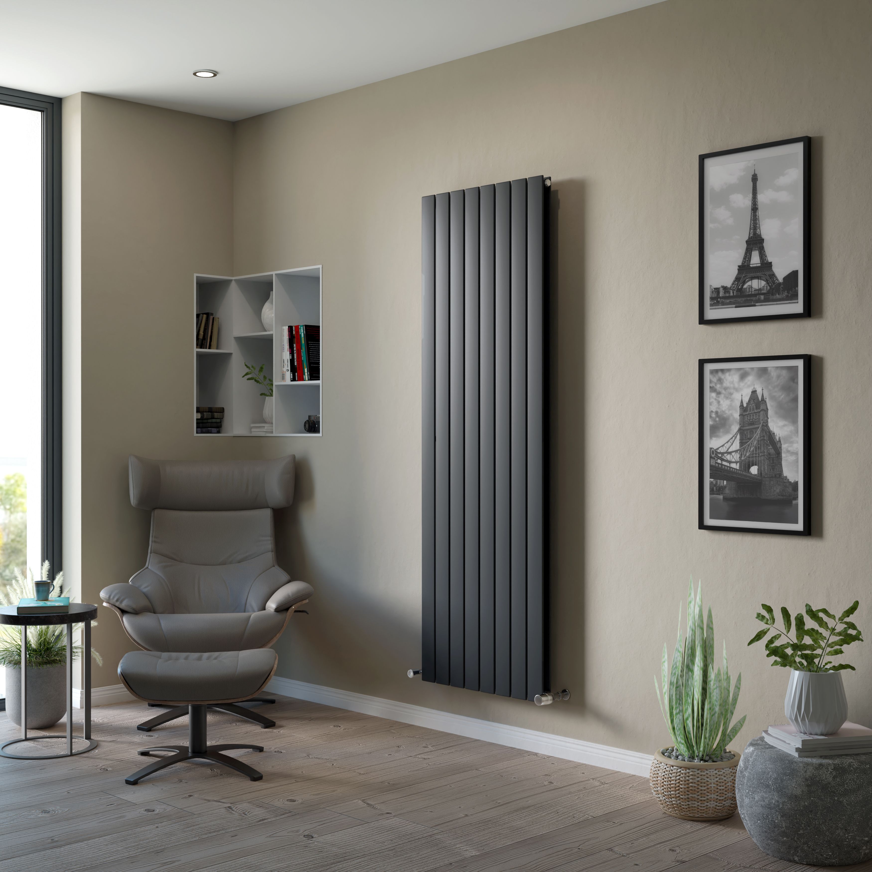 Ximax Vertirad Duplex Satin anthracite Vertical Designer panel Radiator, (W)595mm x (H)1800mm