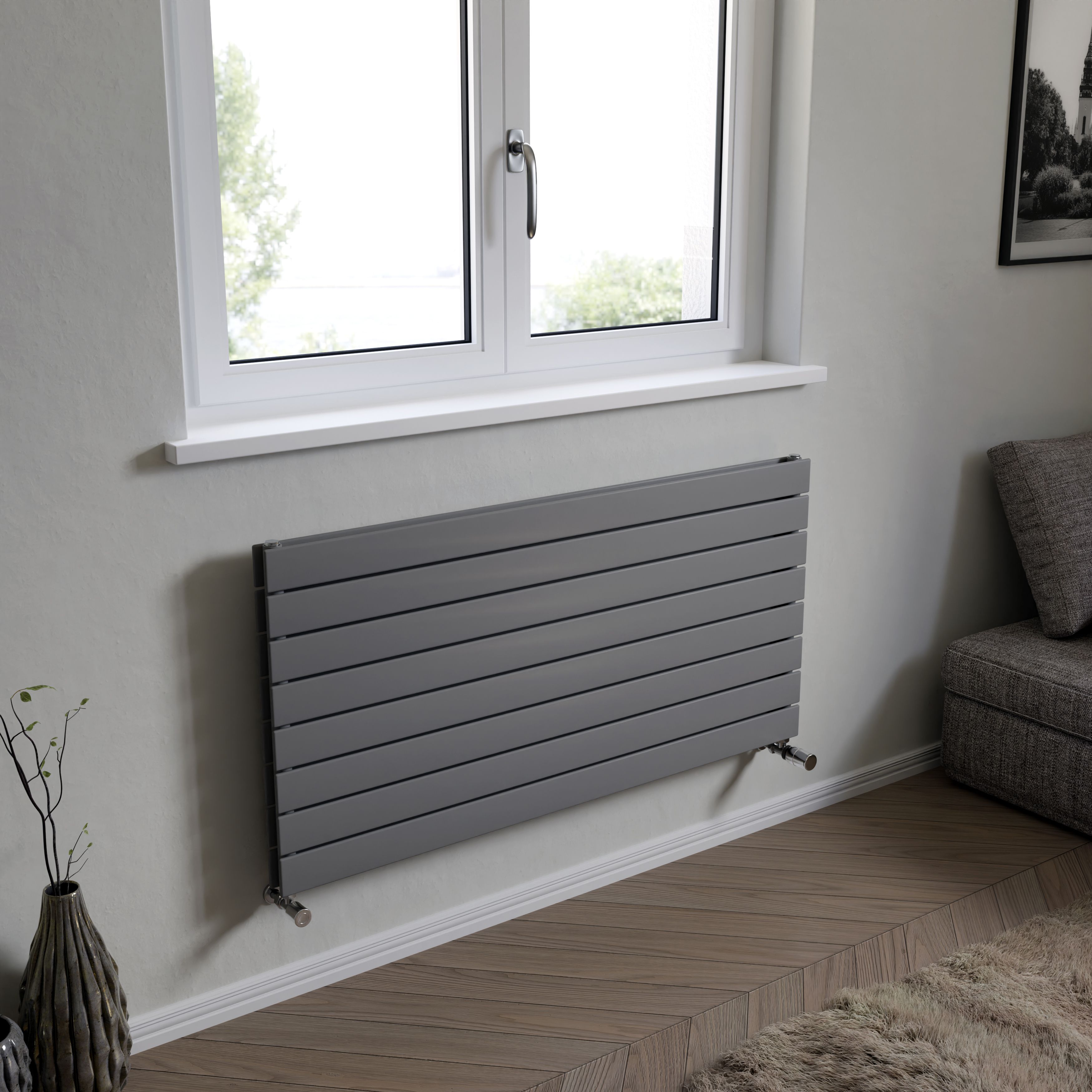 Ximax Vertirad Duplex Satin silver effect Horizontal Designer panel Radiator, (W)1200mm x (H)595mm