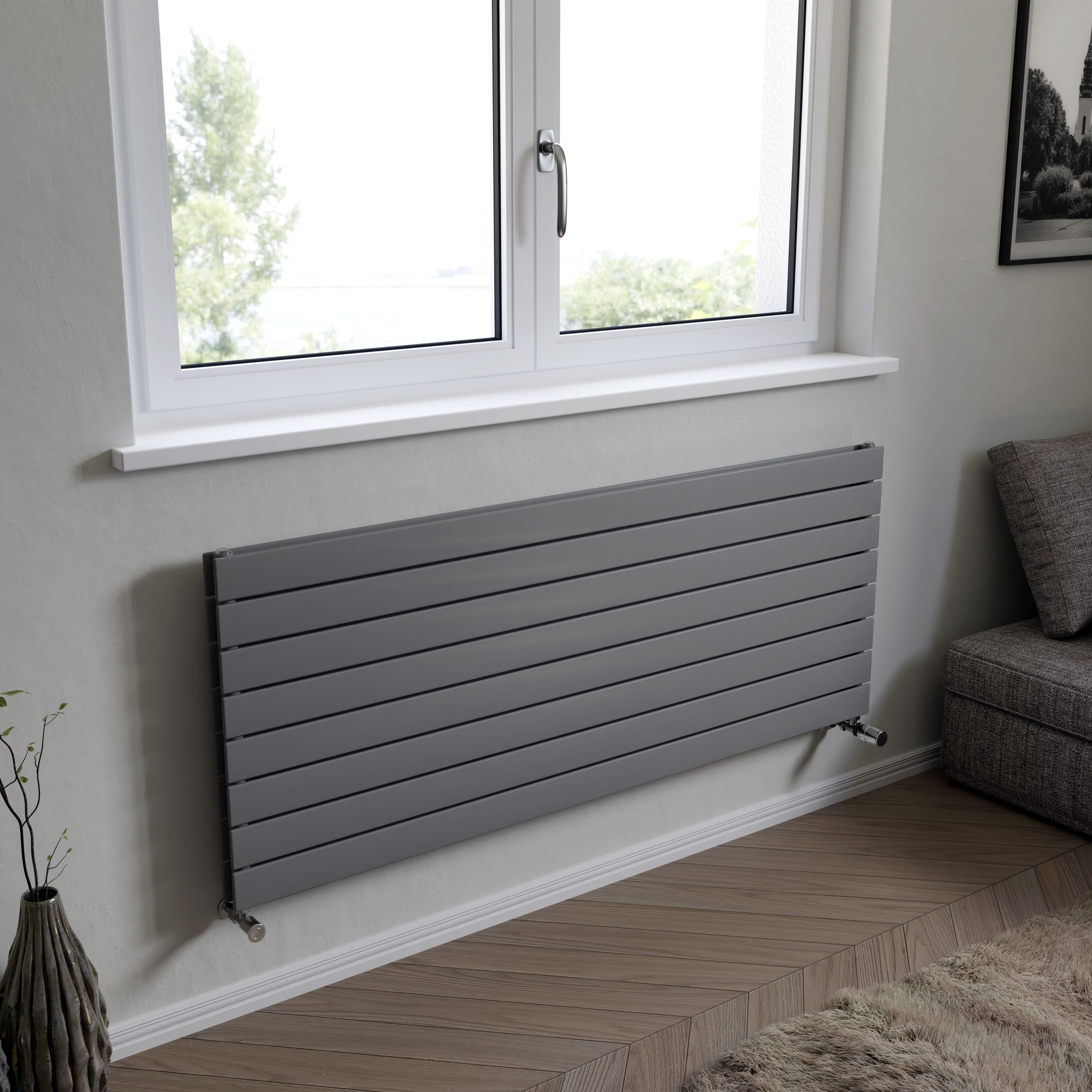 Ximax Vertirad Duplex Satin silver effect Horizontal Designer panel Radiator, (W)1500mm x (H)595mm