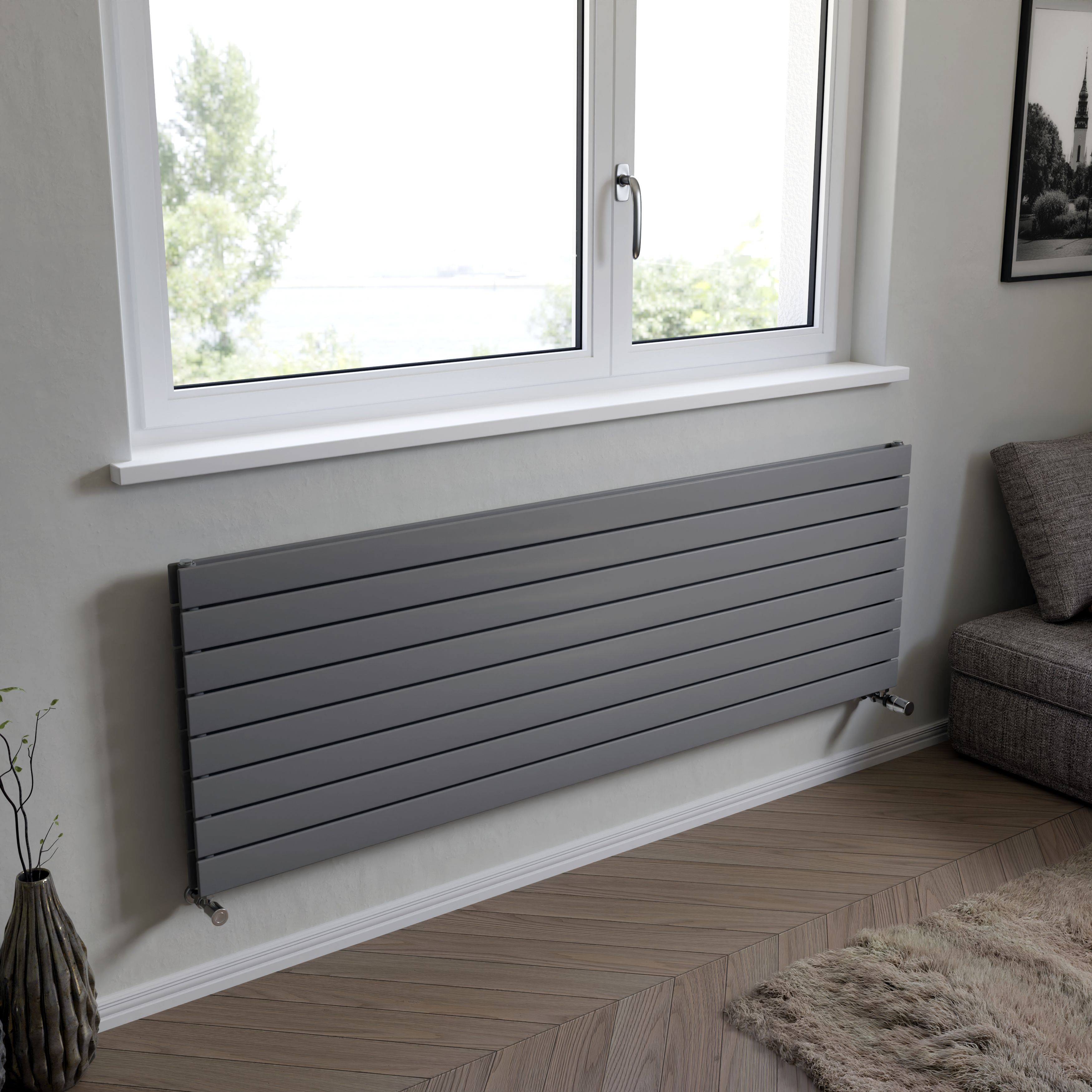 Ximax Vertirad Duplex Satin silver effect Horizontal Designer panel Radiator, (W)1800mm x (H)595mm