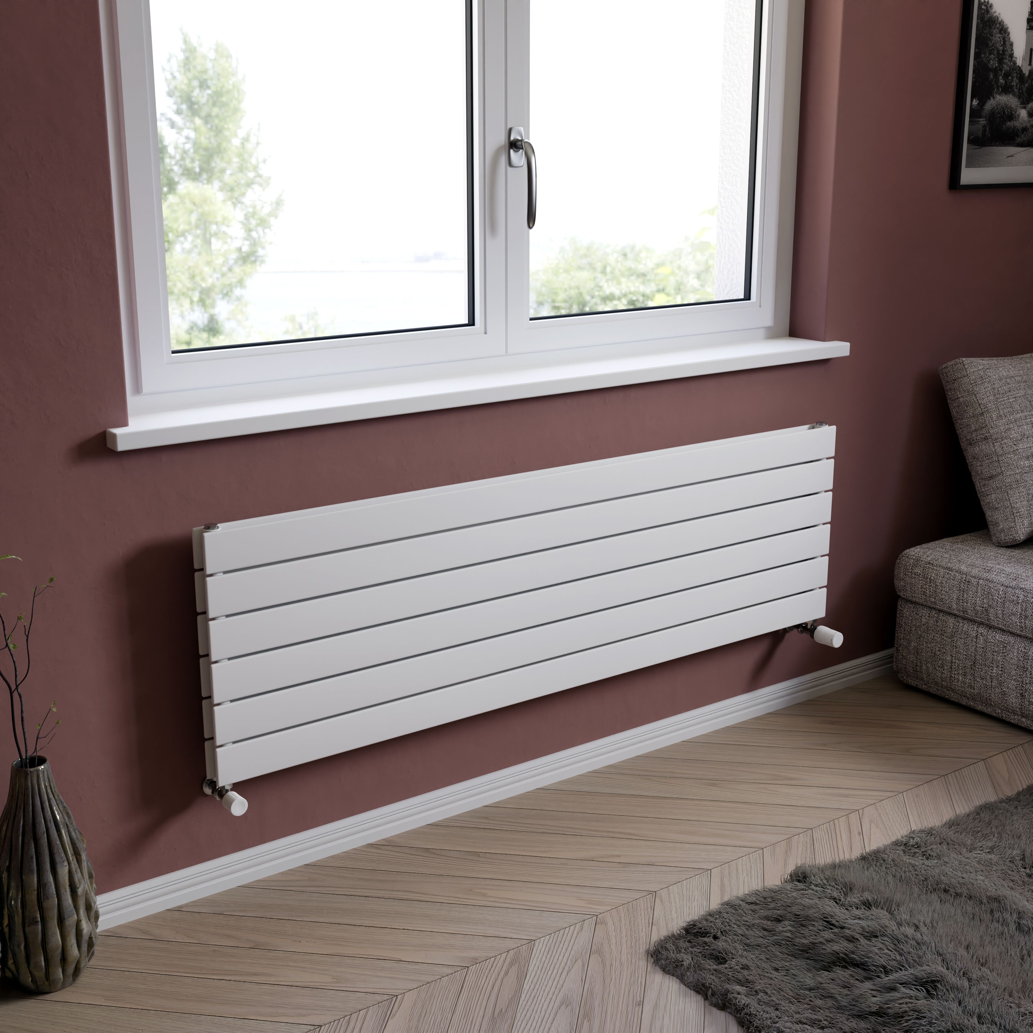 Ximax Vertirad Duplex Satin white Horizontal Designer panel Radiator, (W)1500mm x (H)445mm
