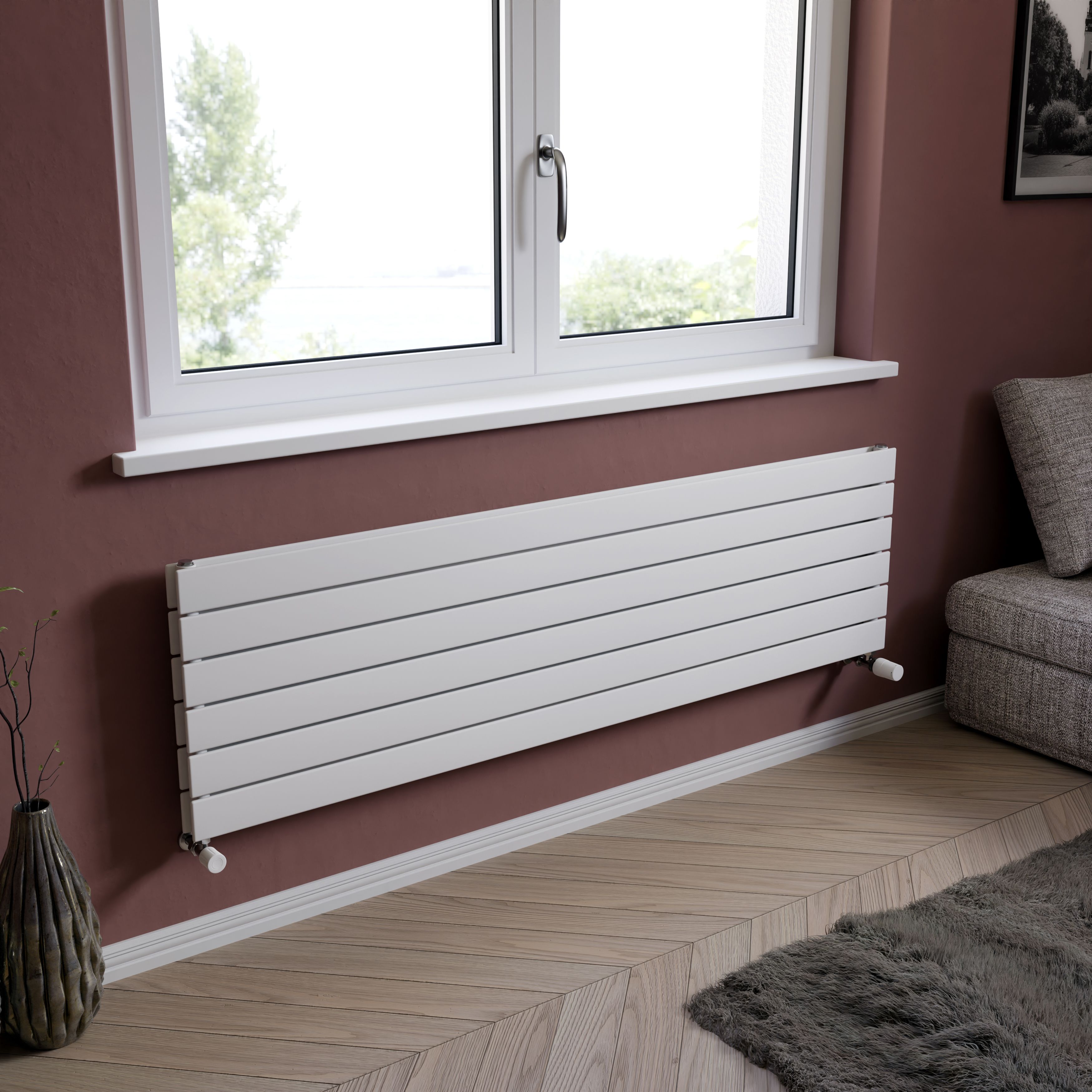 Ximax Vertirad Duplex Satin white Horizontal Designer panel Radiator, (W)1600mm x (H)445mm