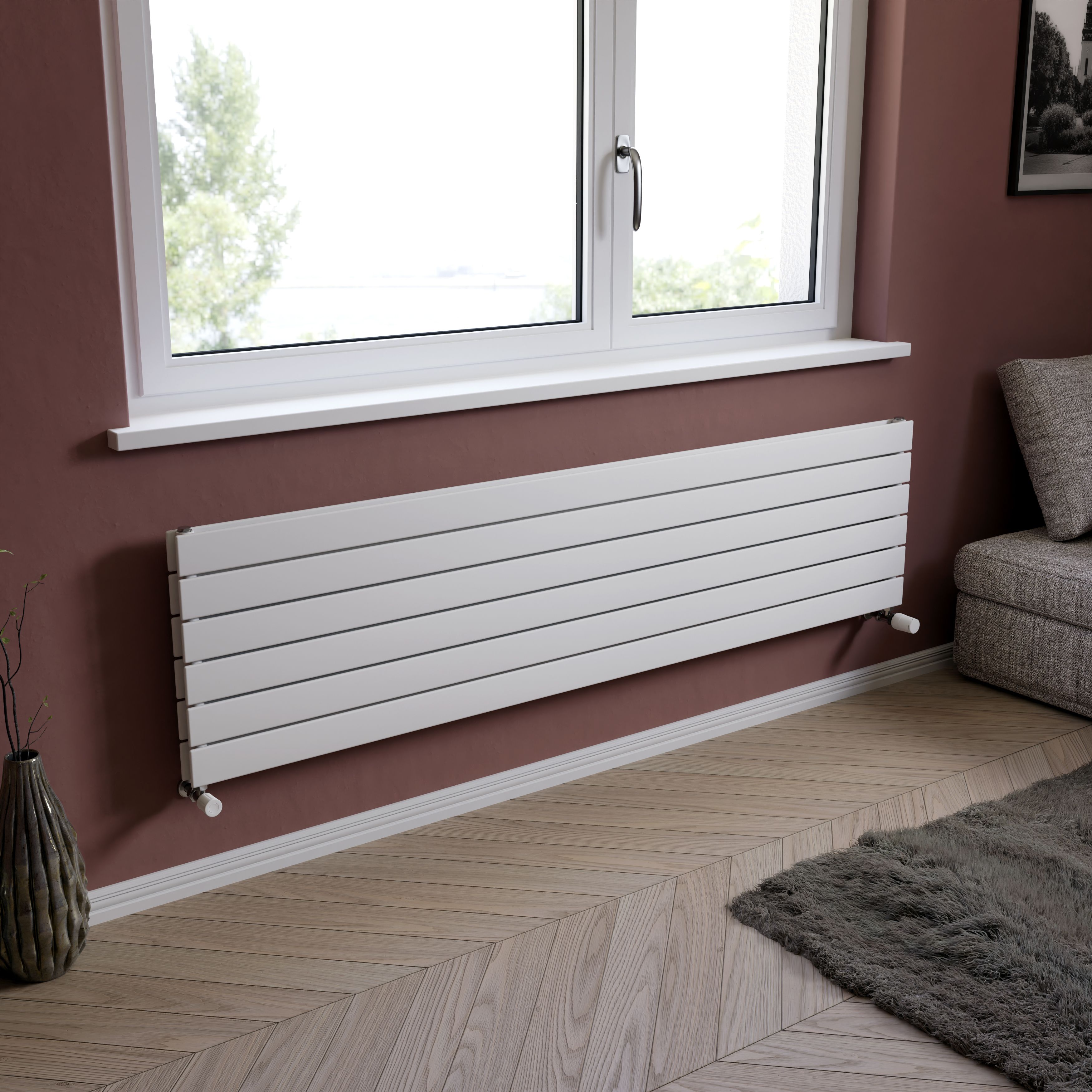 Ximax Vertirad Duplex Satin white Horizontal Designer panel Radiator, (W)1800mm x (H)445mm