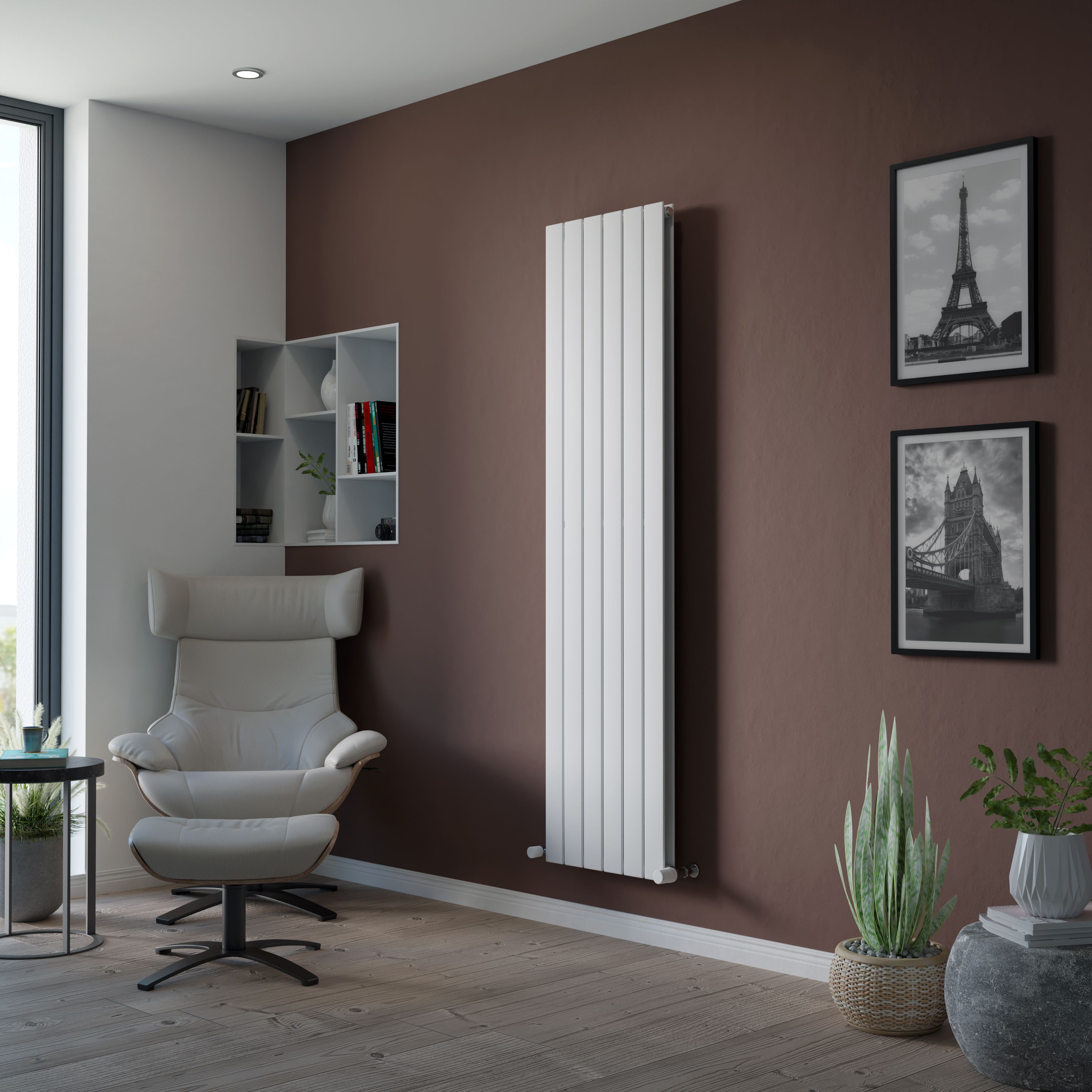 Ximax Vertirad Duplex Satin white Vertical Designer panel Radiator, (W)445mm x (H)1800mm