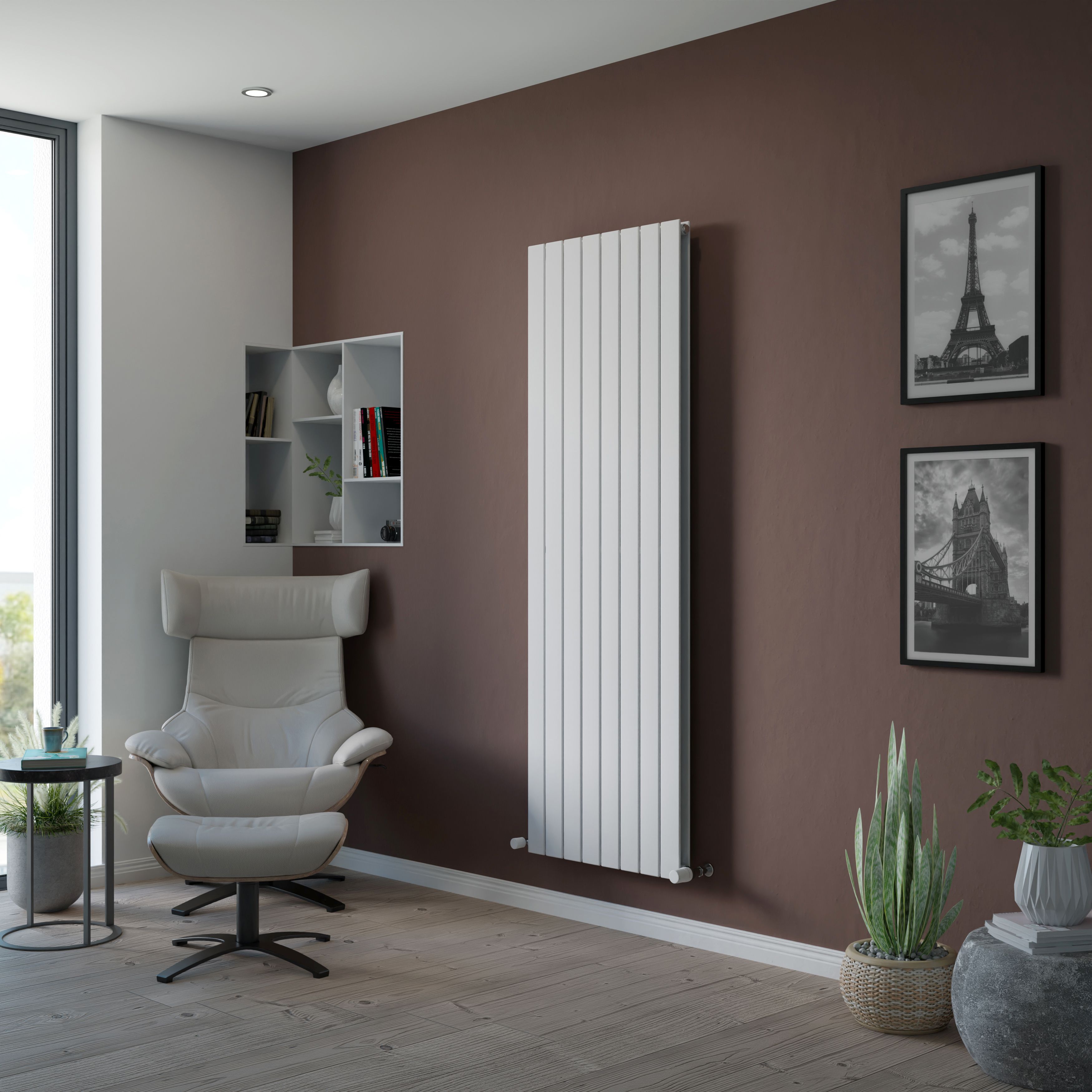 Ximax Vertirad Duplex Satin white Vertical Designer panel Radiator, (W)595mm x (H)1800mm