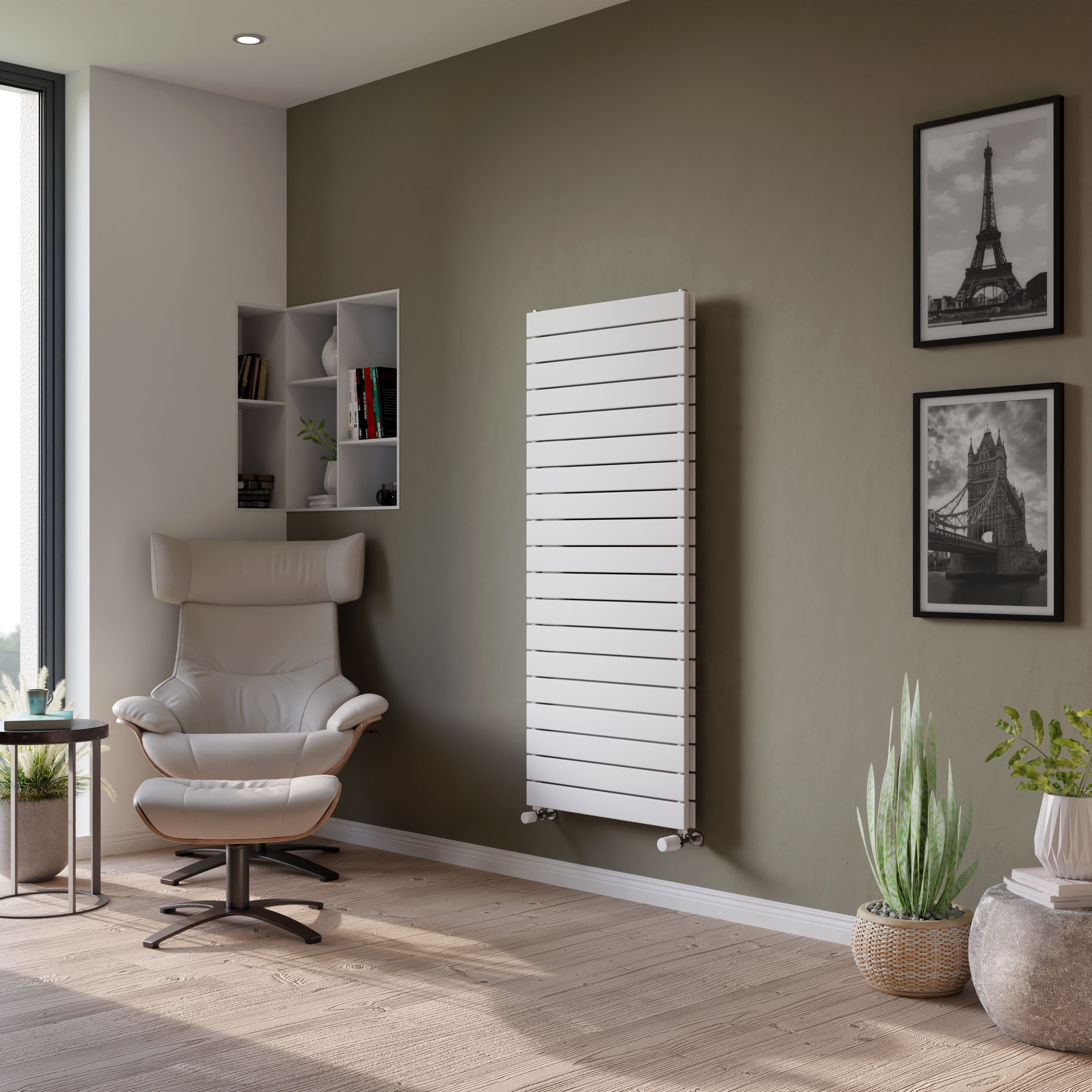 Ximax Vertirad Duplex Satin white Vertical Designer panel Radiator, (W)600mm x (H)1420mm