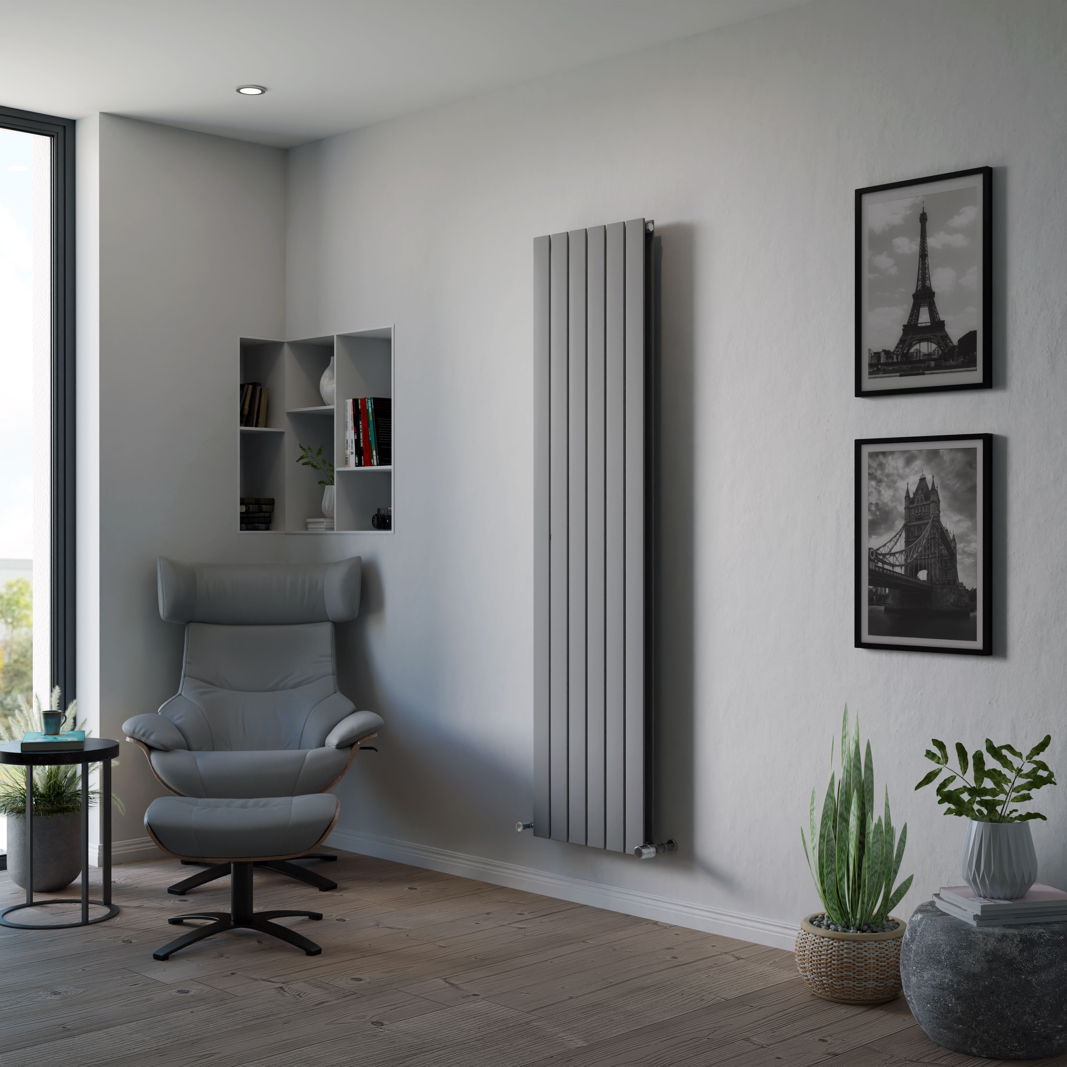 Ximax Vertirad Duplex Silver effect Horizontal or vertical Designer Radiator, (W)445mm x (H)1800mm