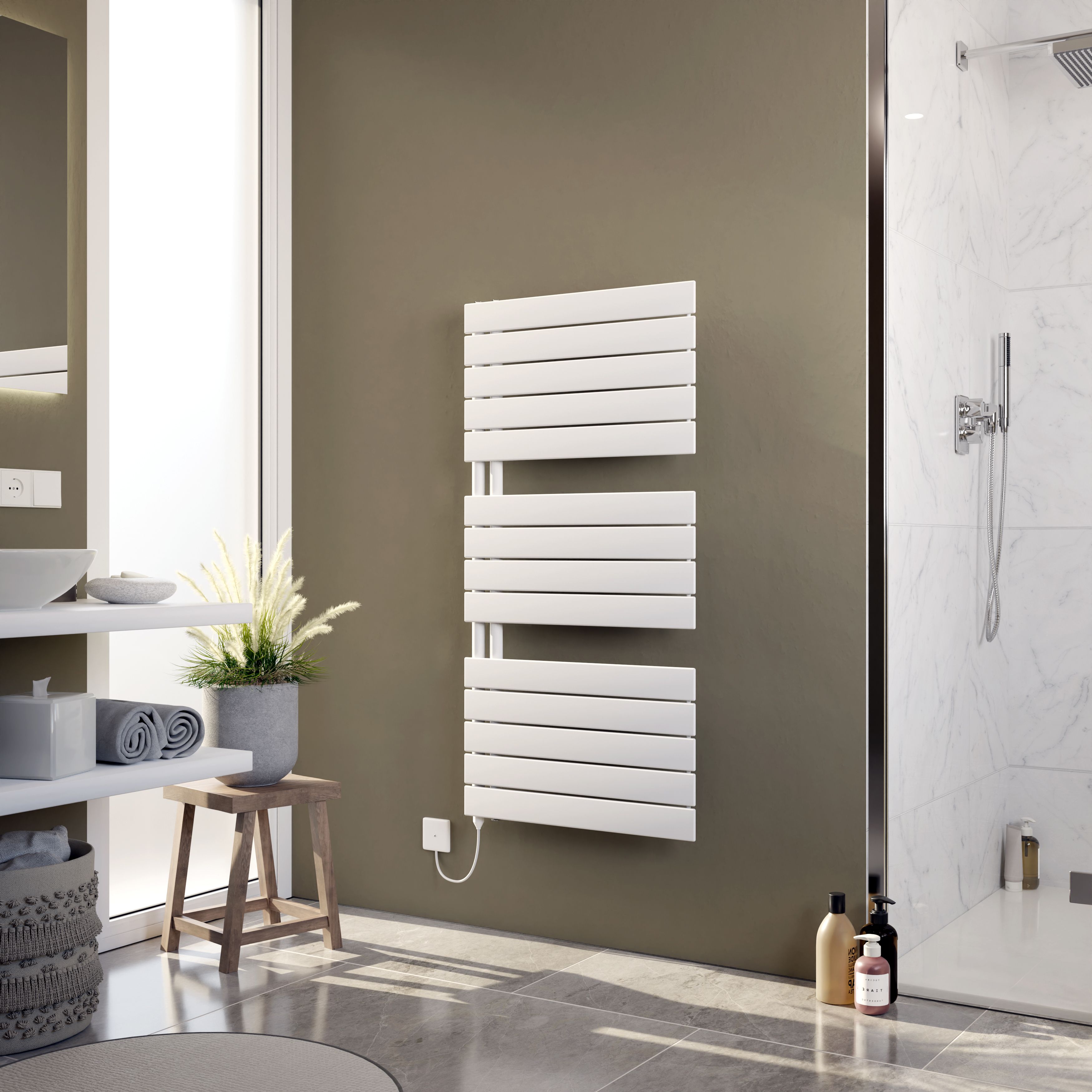 Ximax Vertirad Open Satin white Vertical Electric towel warmer Radiator, (W)600mm x (H)1195mm
