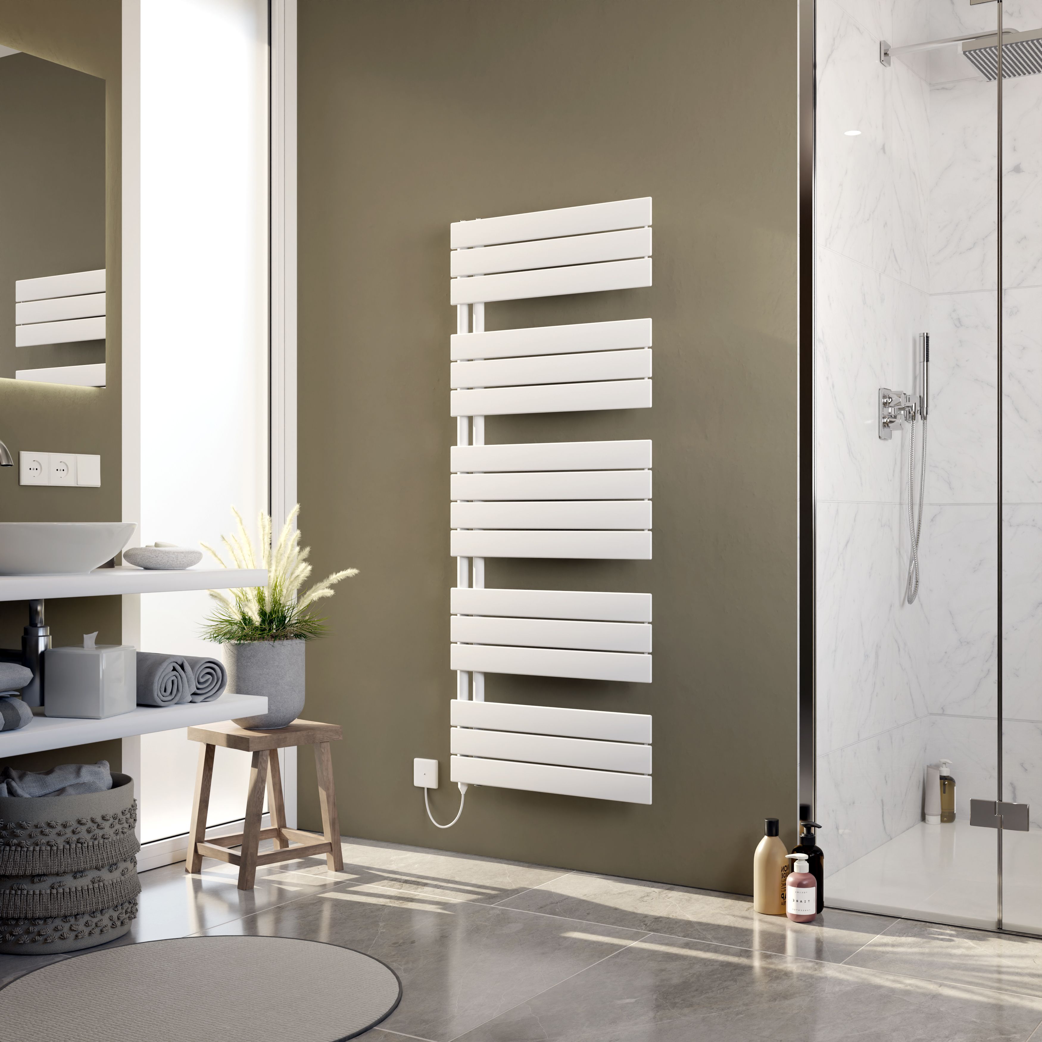 Ximax Vertirad Open Satin white Vertical Electric towel warmer Radiator, (W)600mm x (H)1495mm