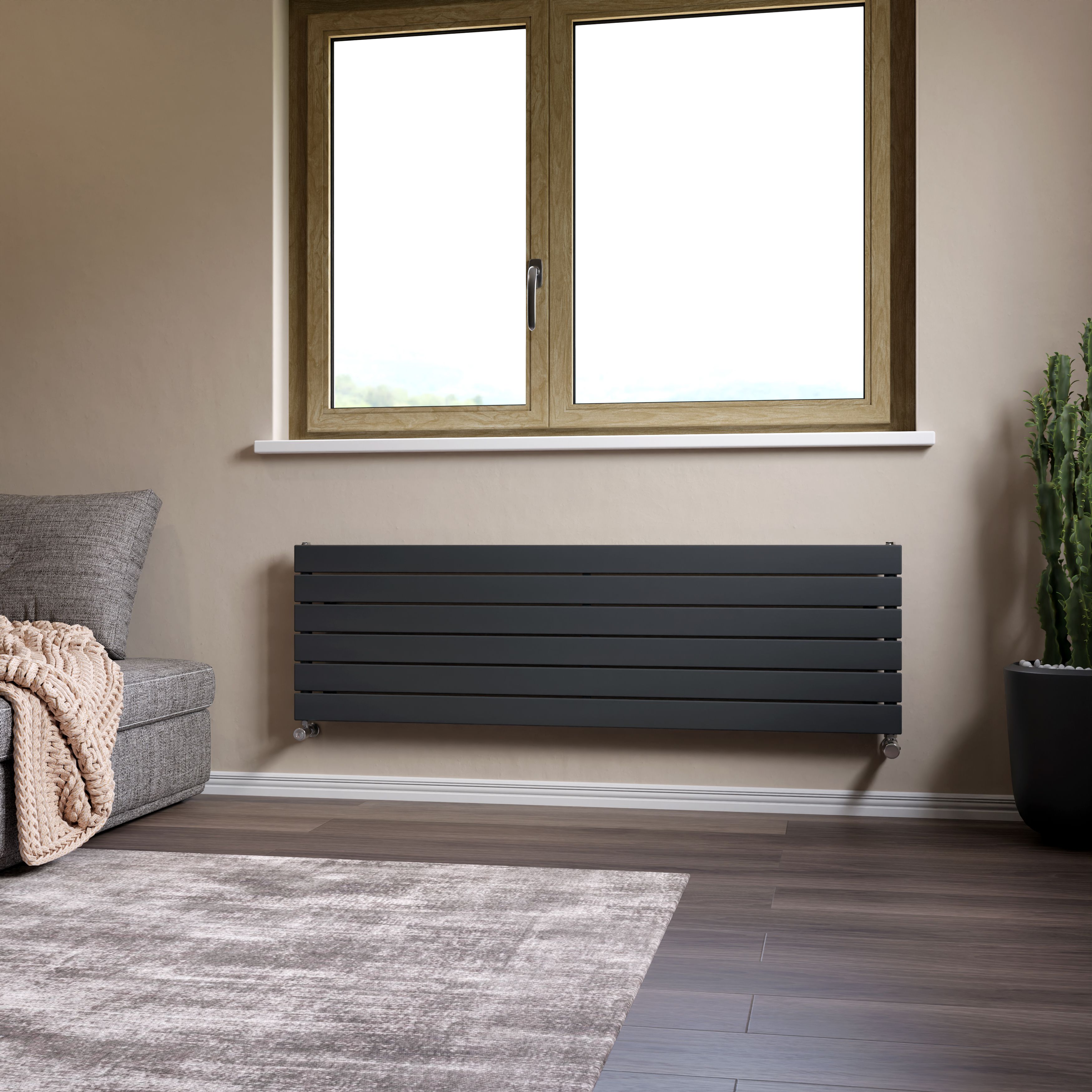 Ximax Vertirad Satin anthracite Horizontal Designer panel Radiator, (W)1500mm x (H)445mm