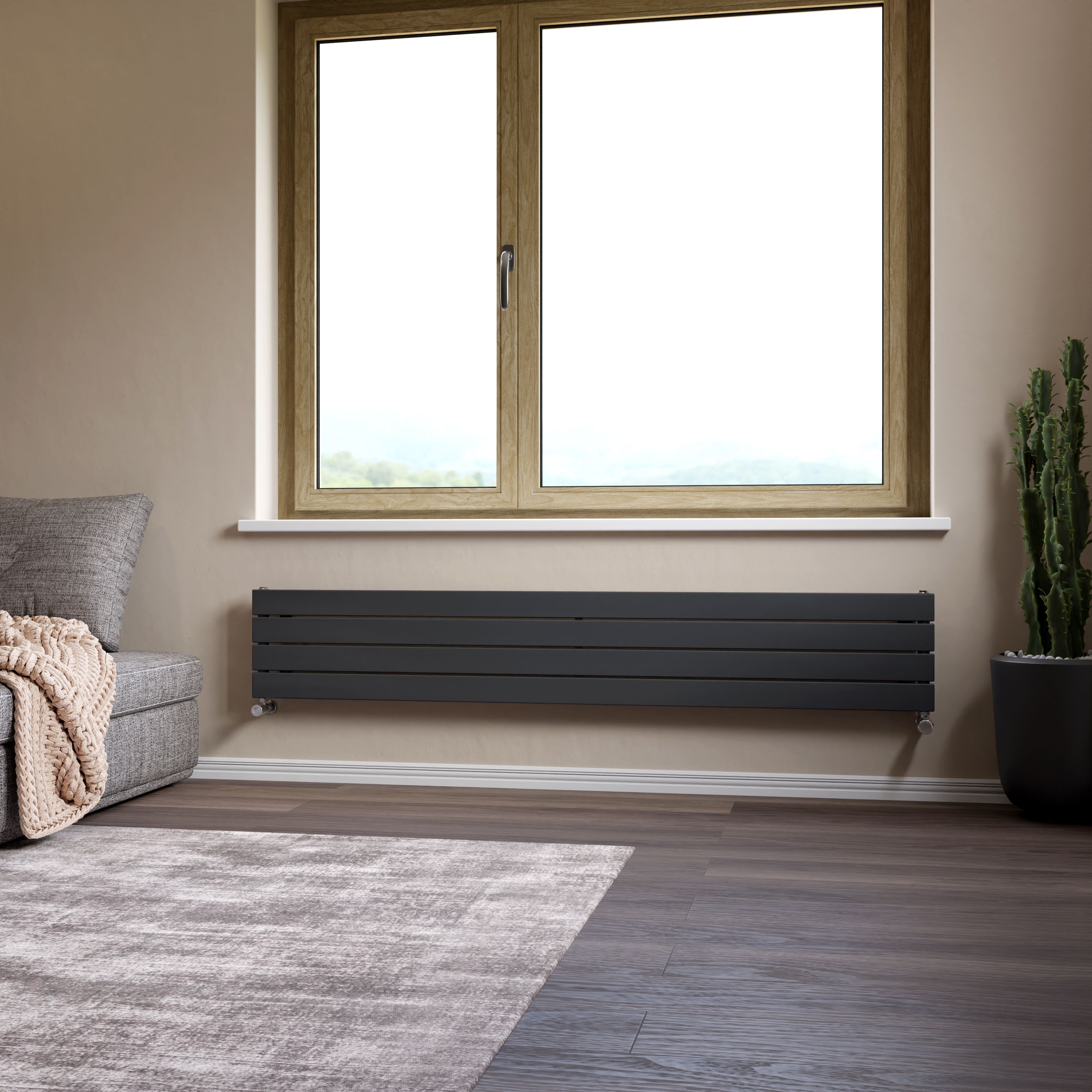 Ximax Vertirad Satin anthracite Horizontal Designer panel Radiator, (W)1800mm x (H)295mm