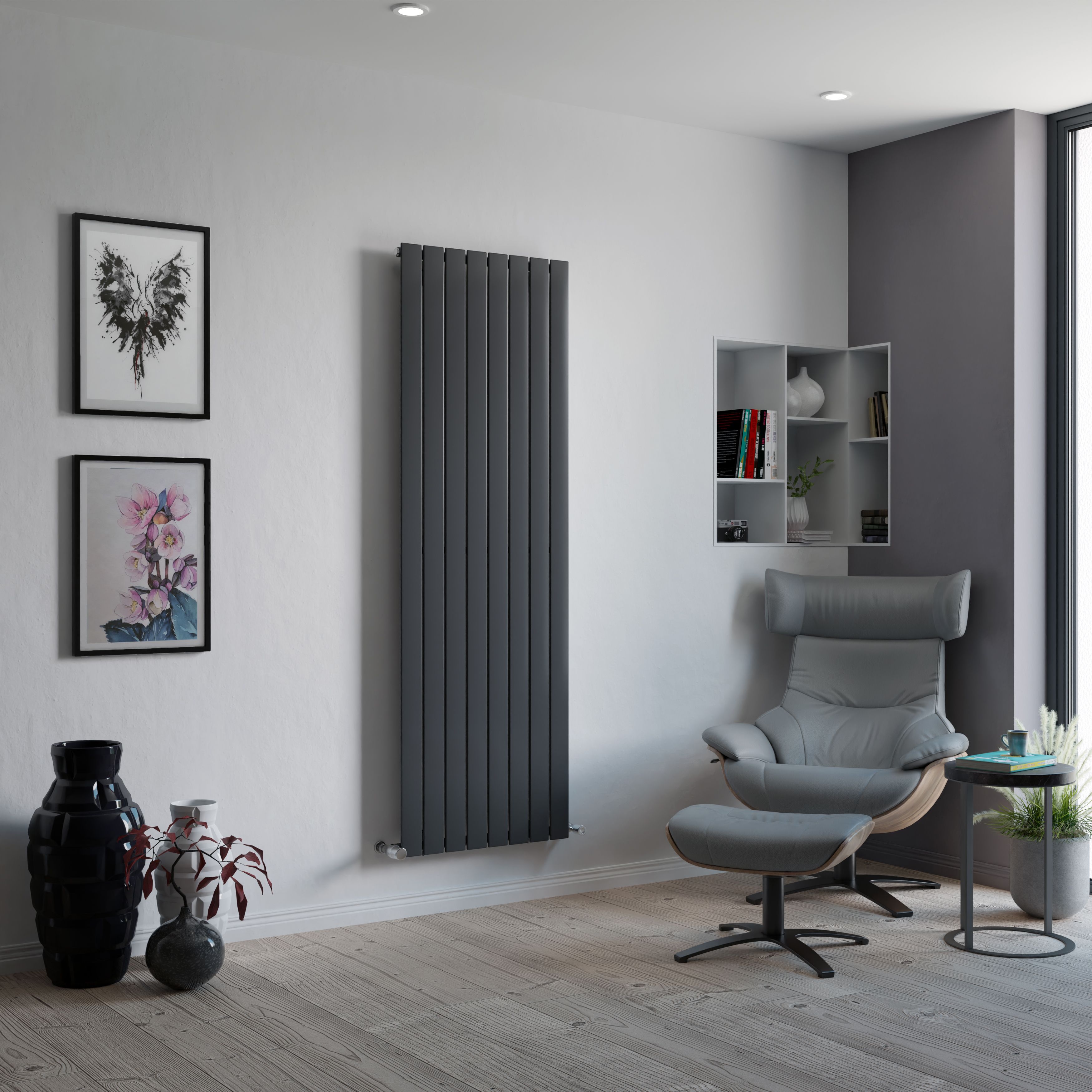 Ximax Vertirad Satin anthracite Vertical Designer panel Radiator, (W)595mm x (H)1800mm