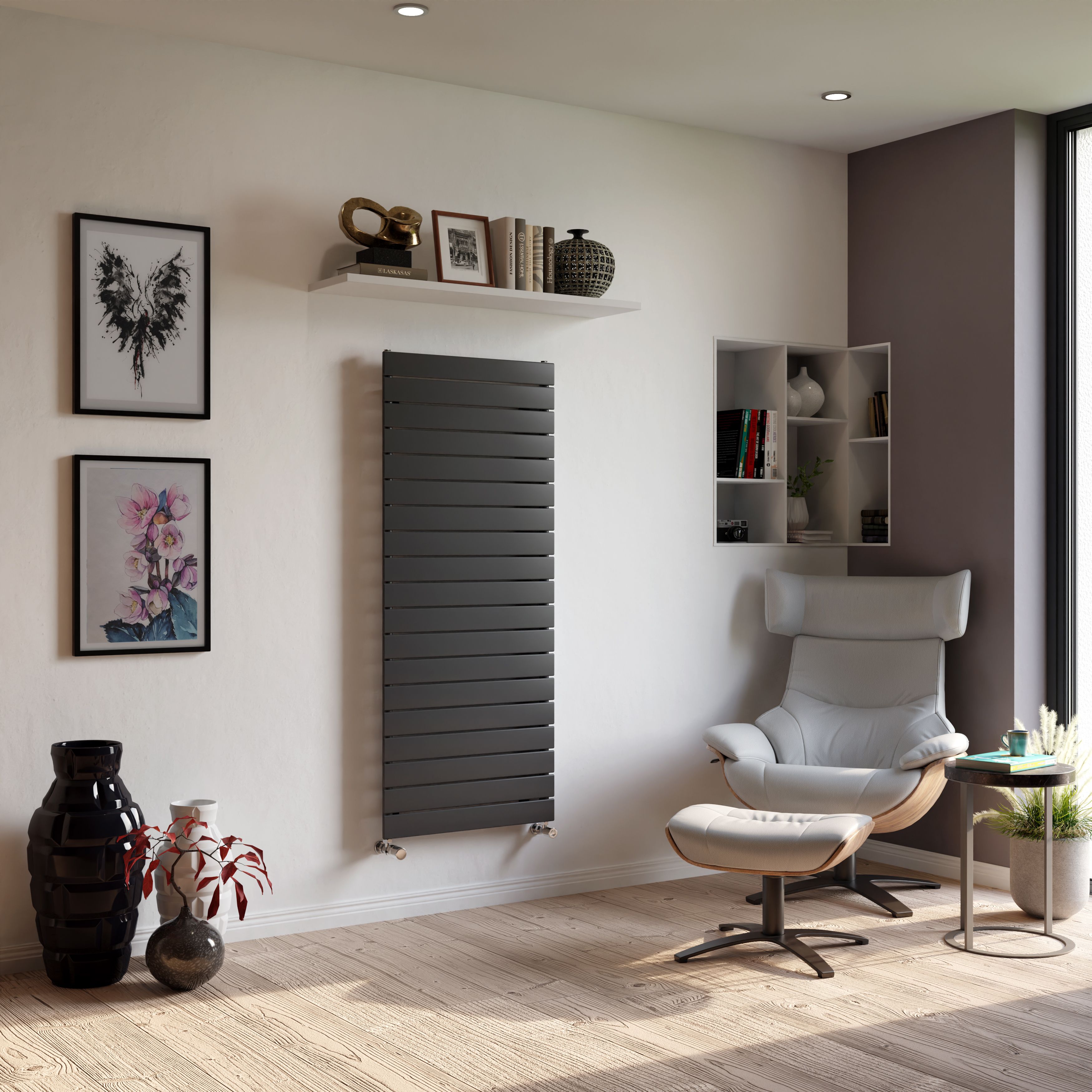 Ximax Vertirad Satin anthracite Vertical Designer panel Radiator, (W)600mm x (H)1420mm
