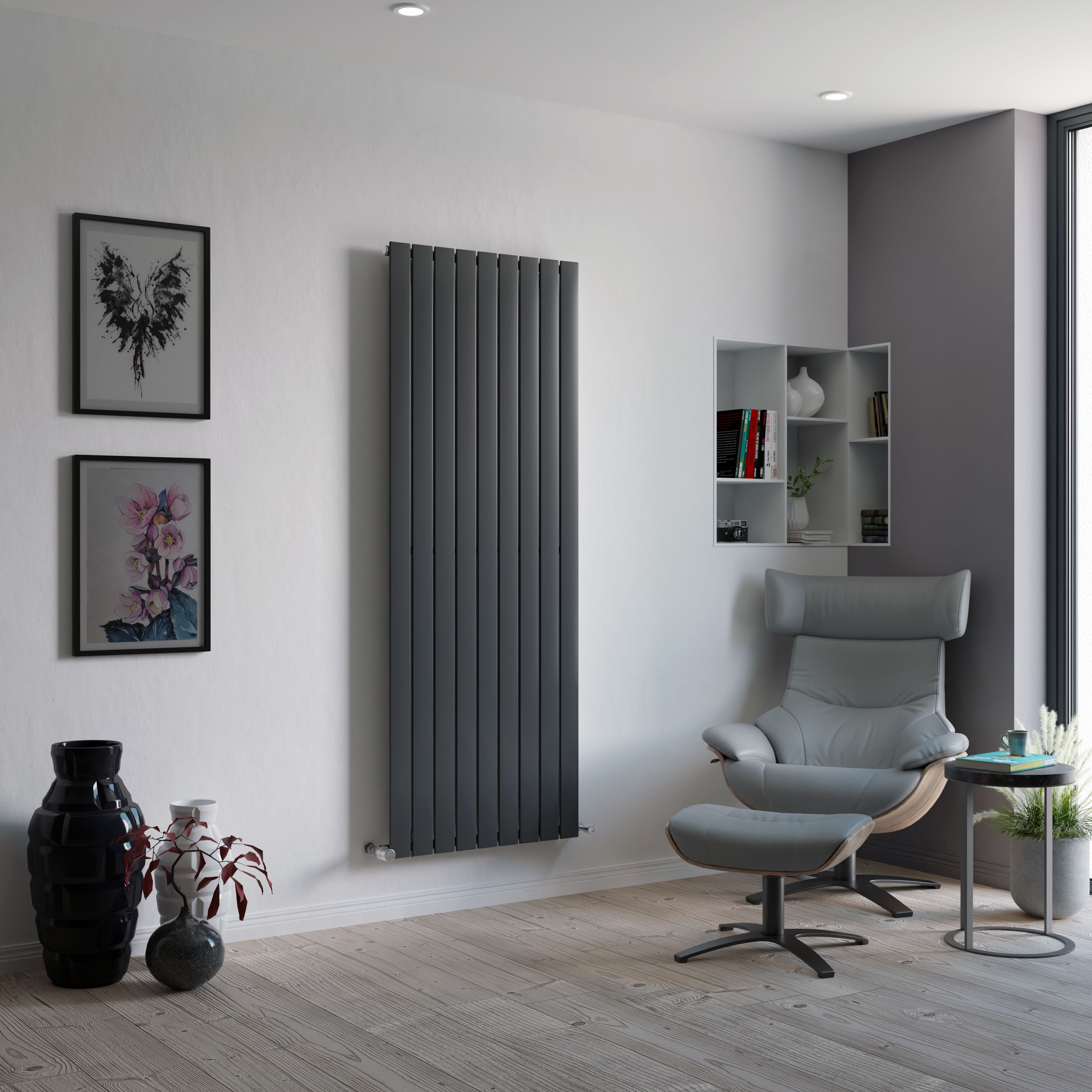 Ximax Vertirad Satin anthracite Vertical Designer panel Radiator, (W)670mm x (H)1800mm