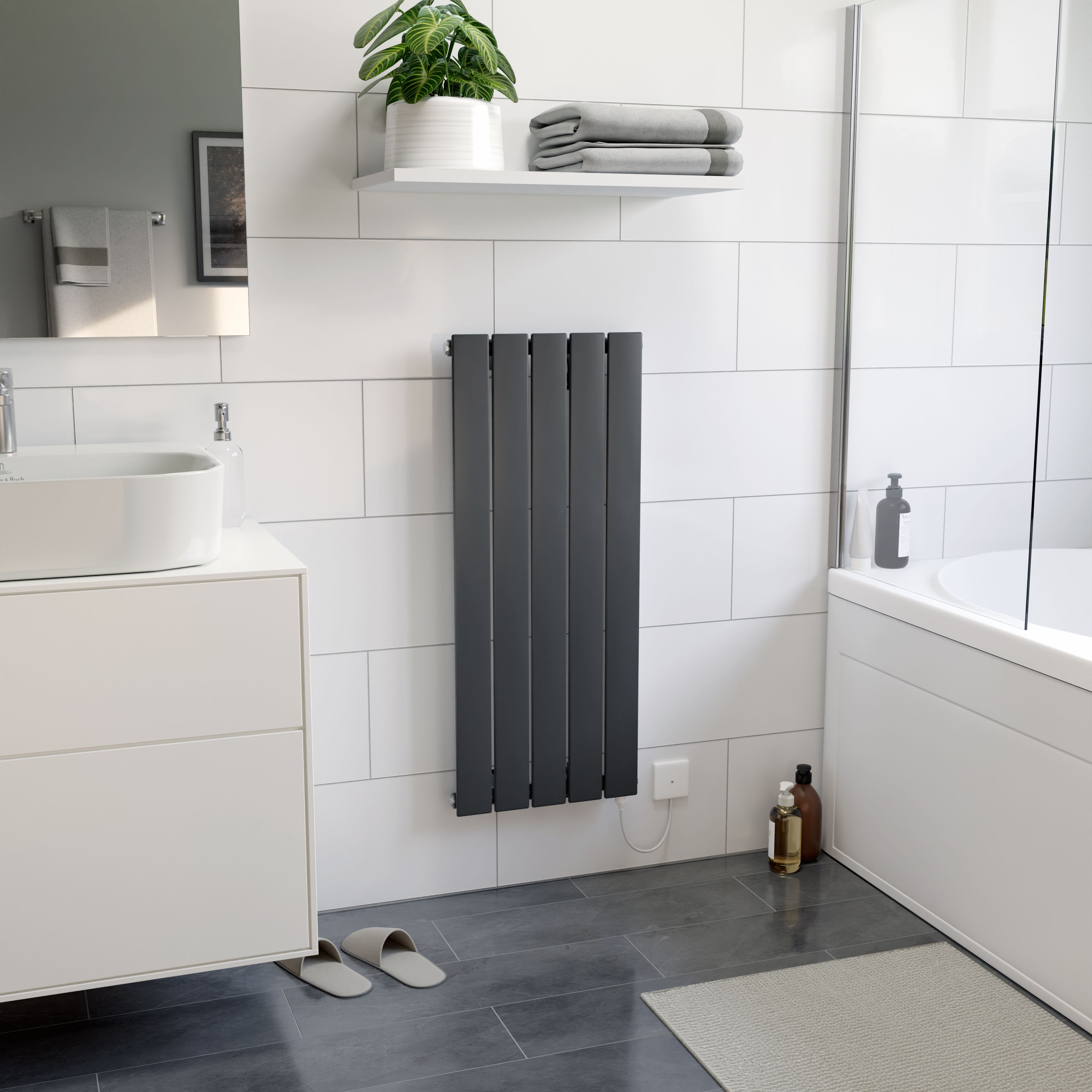 Ximax Vertirad Satin anthracite Vertical Electric designer Radiator, (W)370mm x (H)900mm