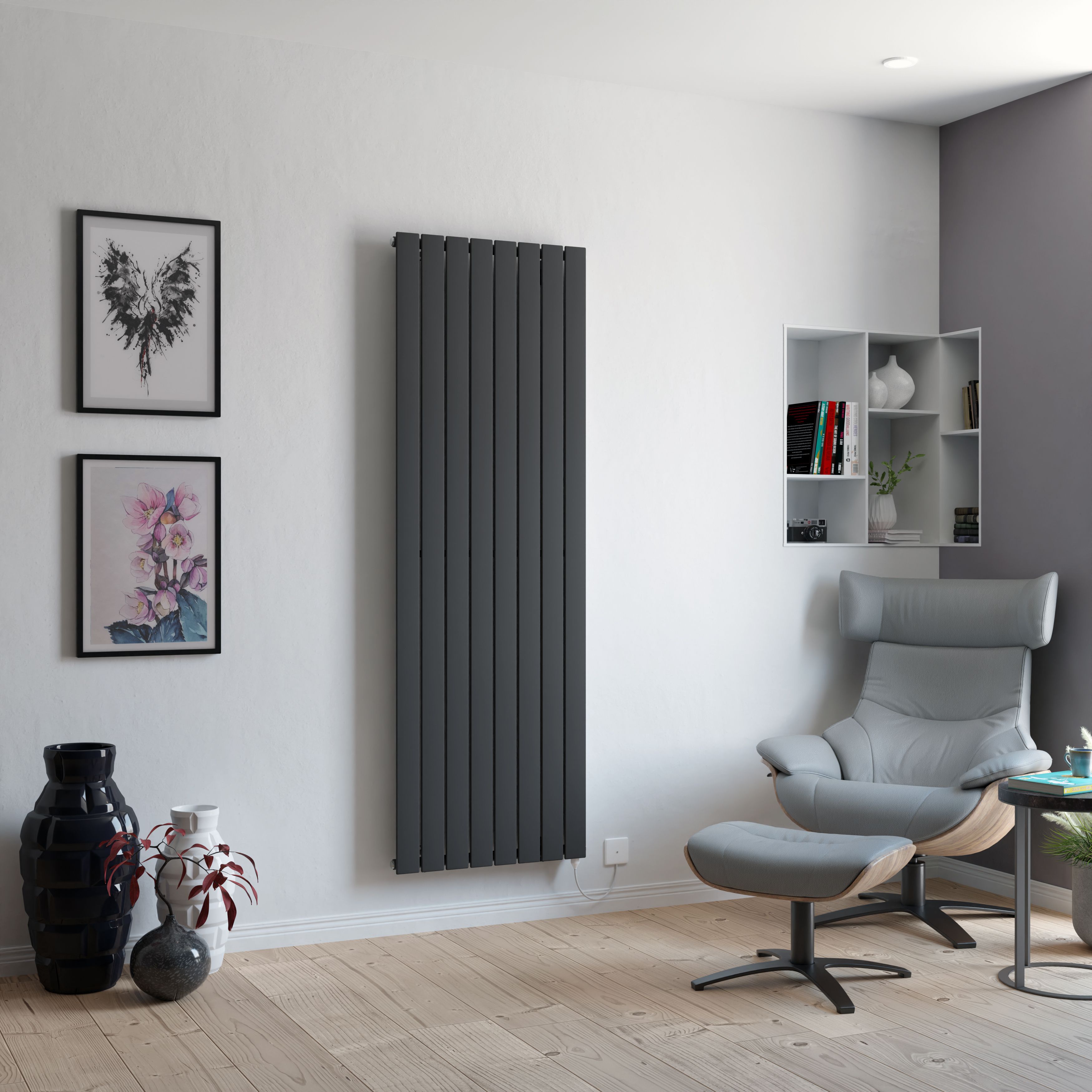 Ximax Vertirad Satin anthracite Vertical Electric designer Radiator, (W)595mm x (H)1800mm