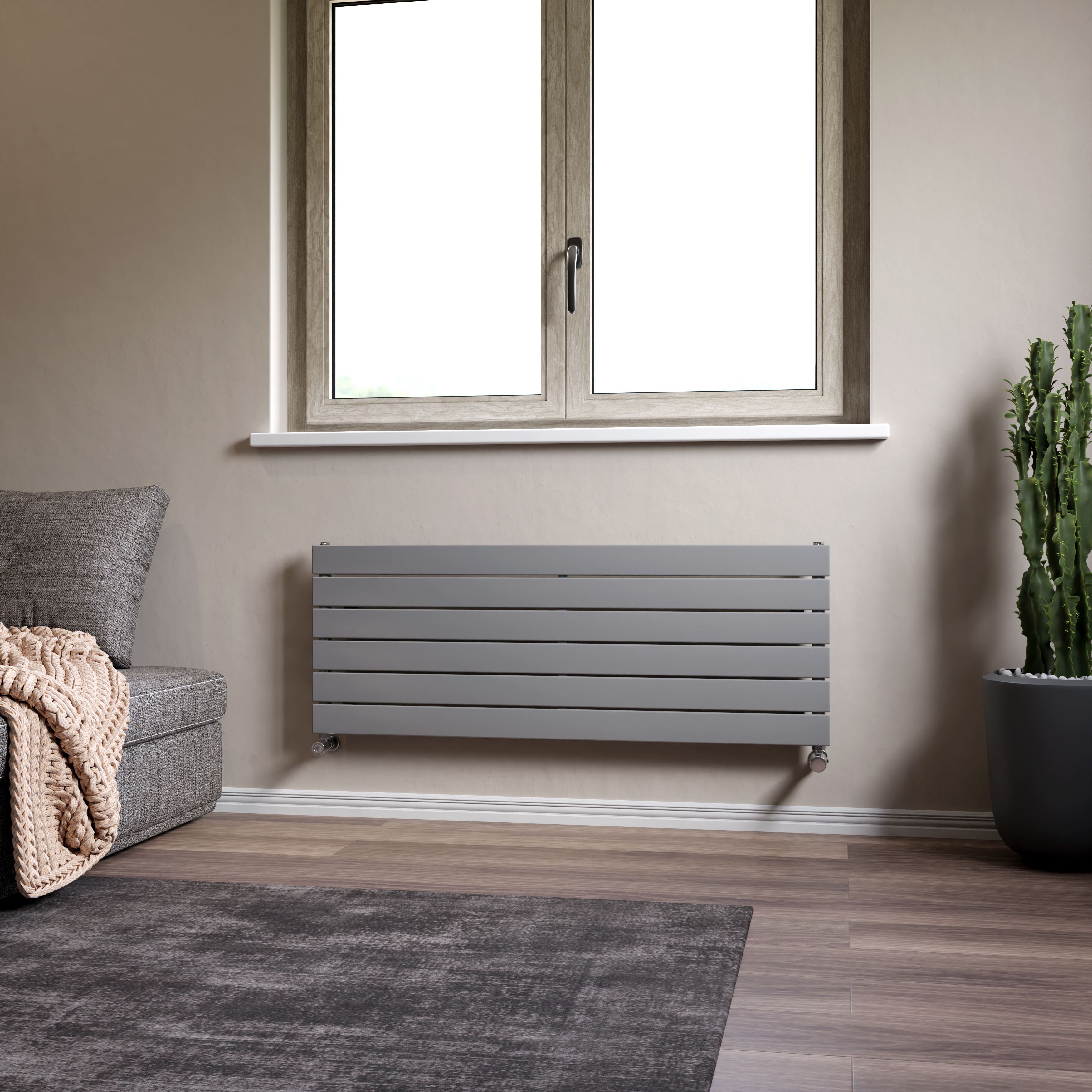 Ximax Vertirad Satin silver effect Horizontal Designer panel Radiator, (W)1200mm x (H)445mm