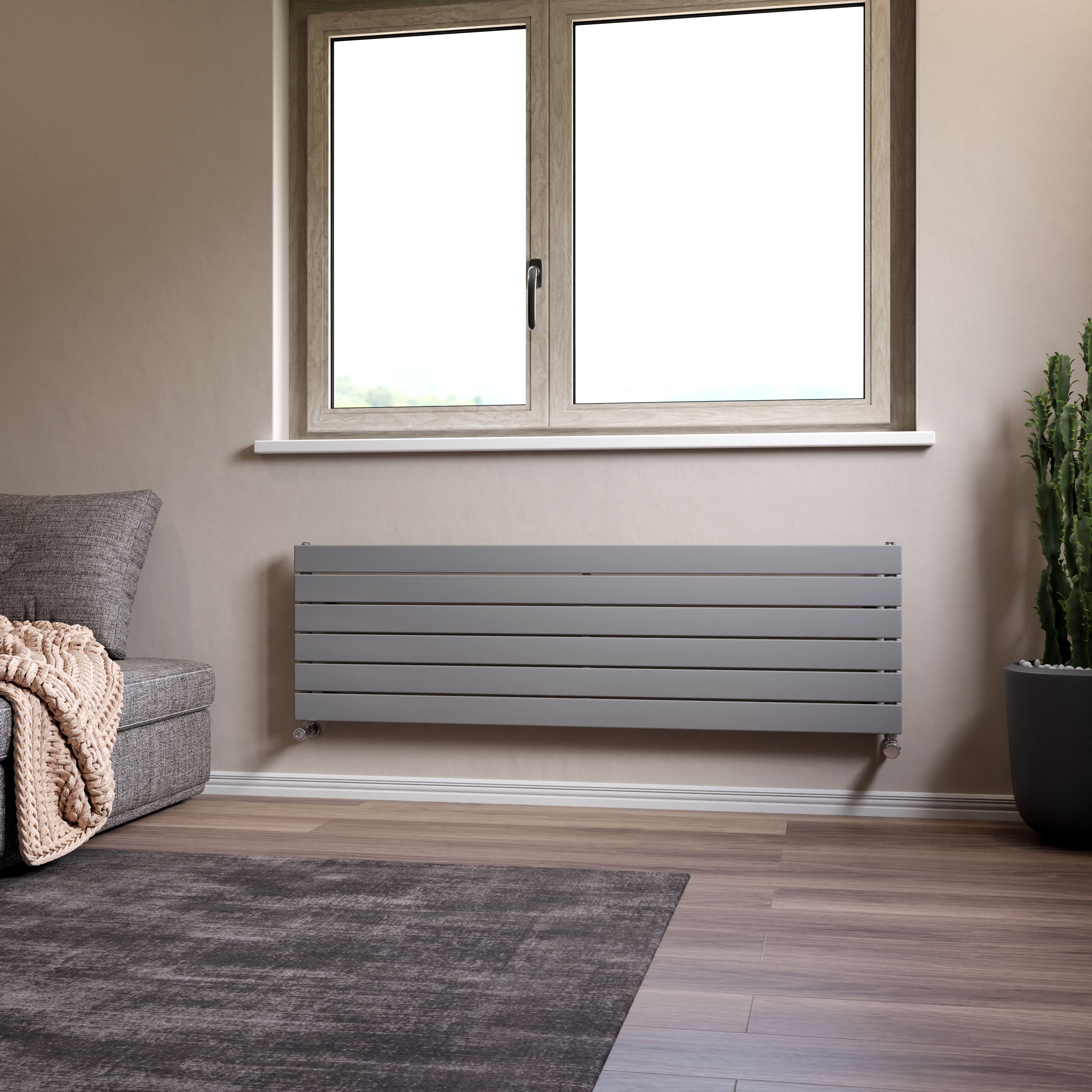 Ximax Vertirad Satin silver effect Horizontal Designer panel Radiator, (W)1500mm x (H)445mm