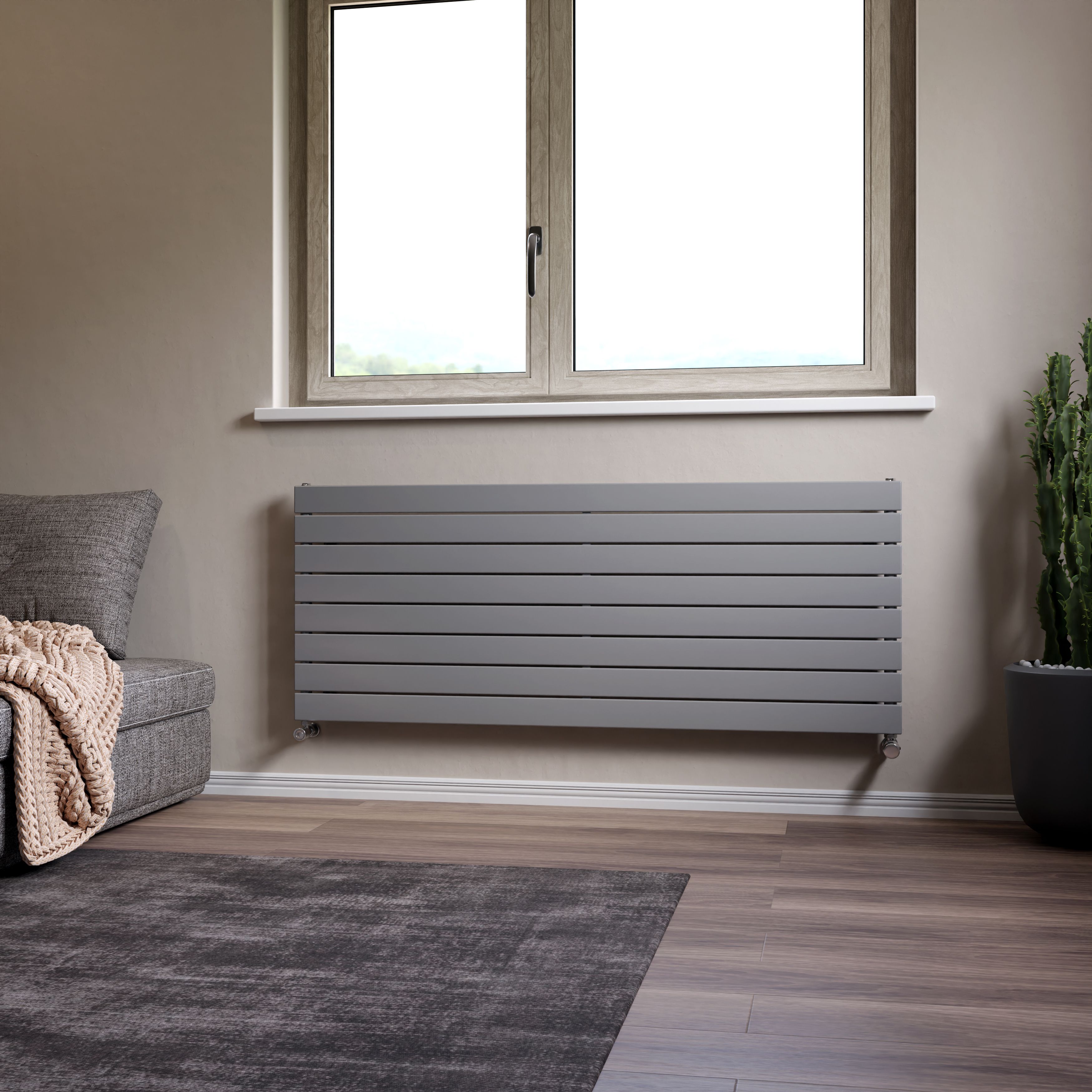 Ximax Vertirad Satin silver effect Horizontal Designer panel Radiator, (W)1500mm x (H)595mm