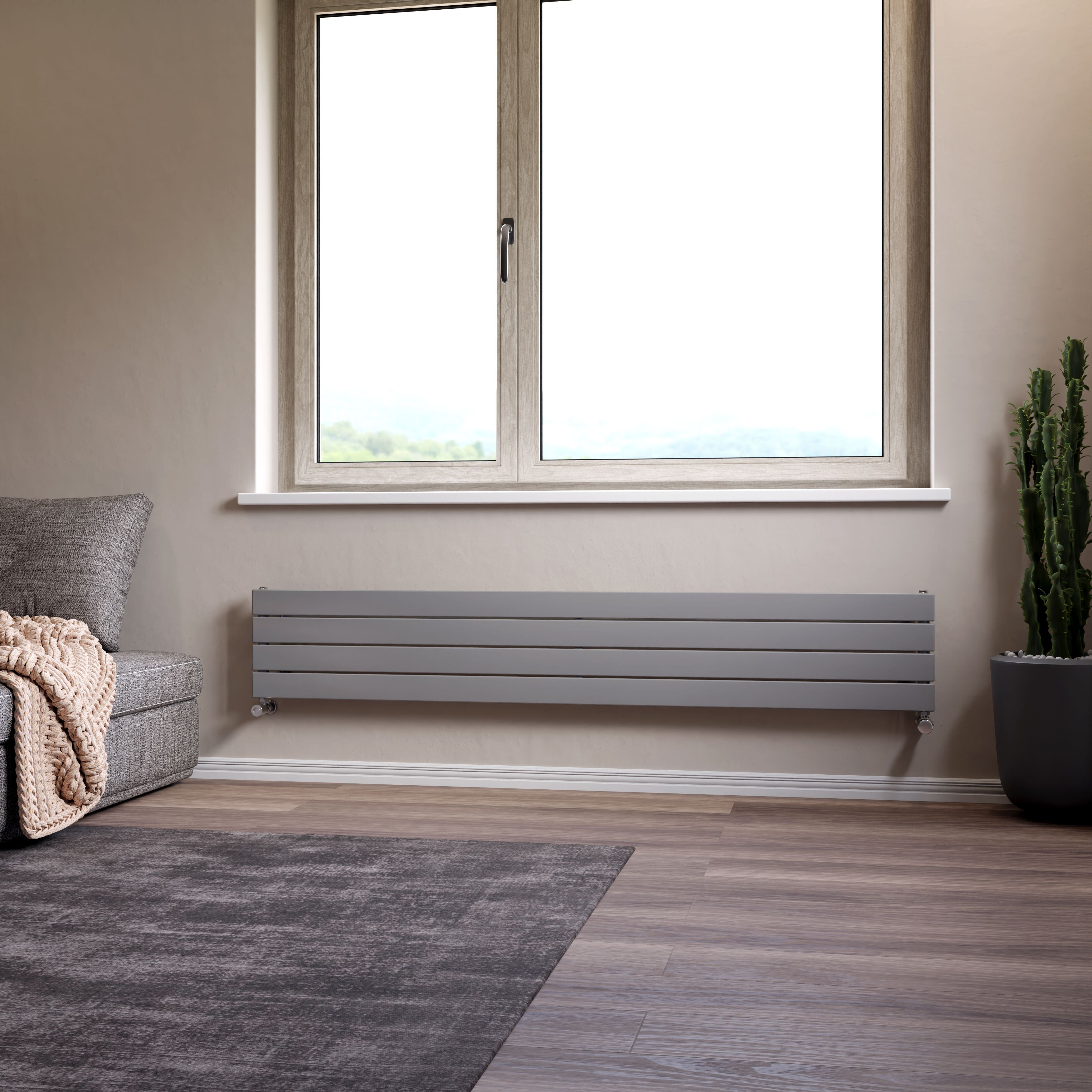 Ximax Vertirad Satin silver effect Horizontal Designer panel Radiator, (W)1800mm x (H)295mm