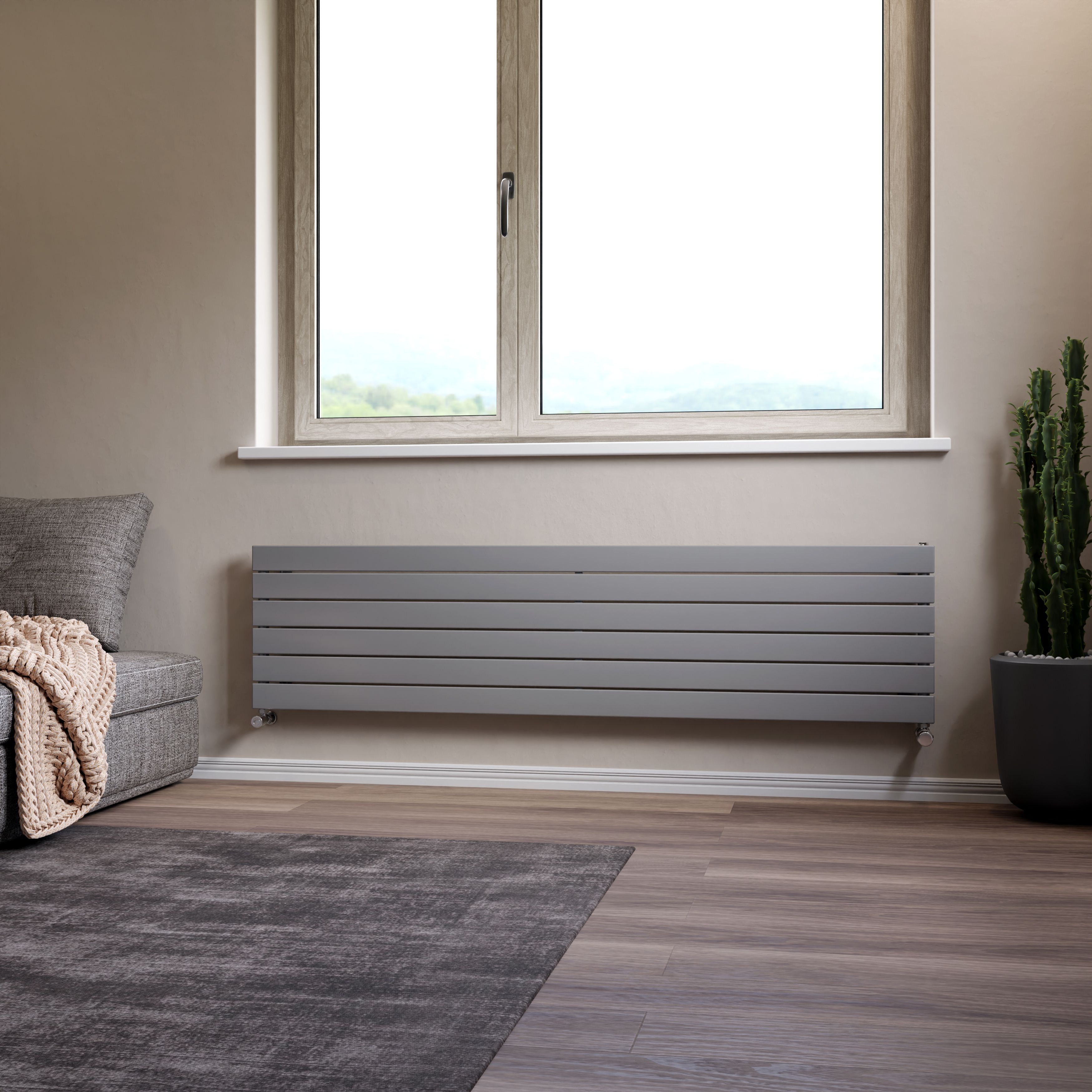 Ximax Vertirad Satin silver effect Horizontal Designer panel Radiator, (W)1800mm x (H)445mm