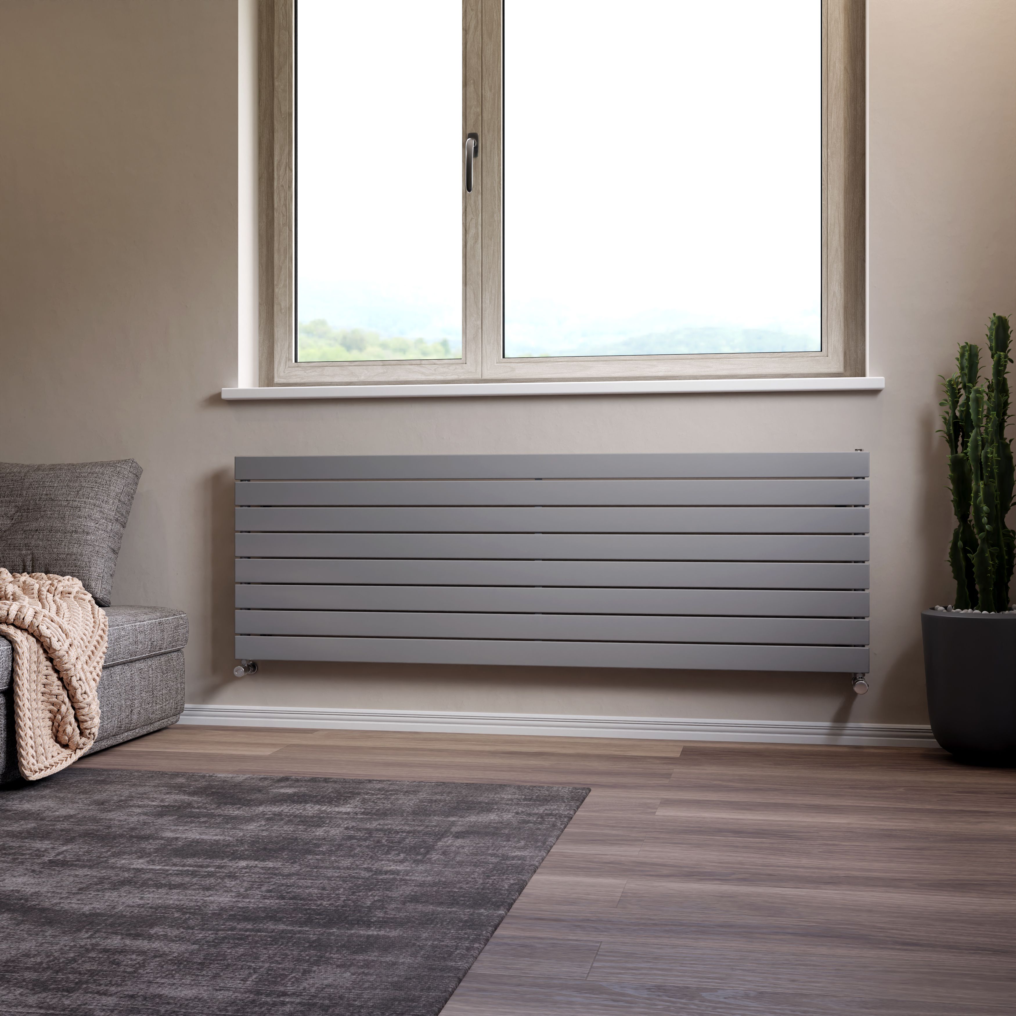 Ximax Vertirad Satin silver effect Horizontal Designer panel Radiator, (W)1800mm x (H)595mm
