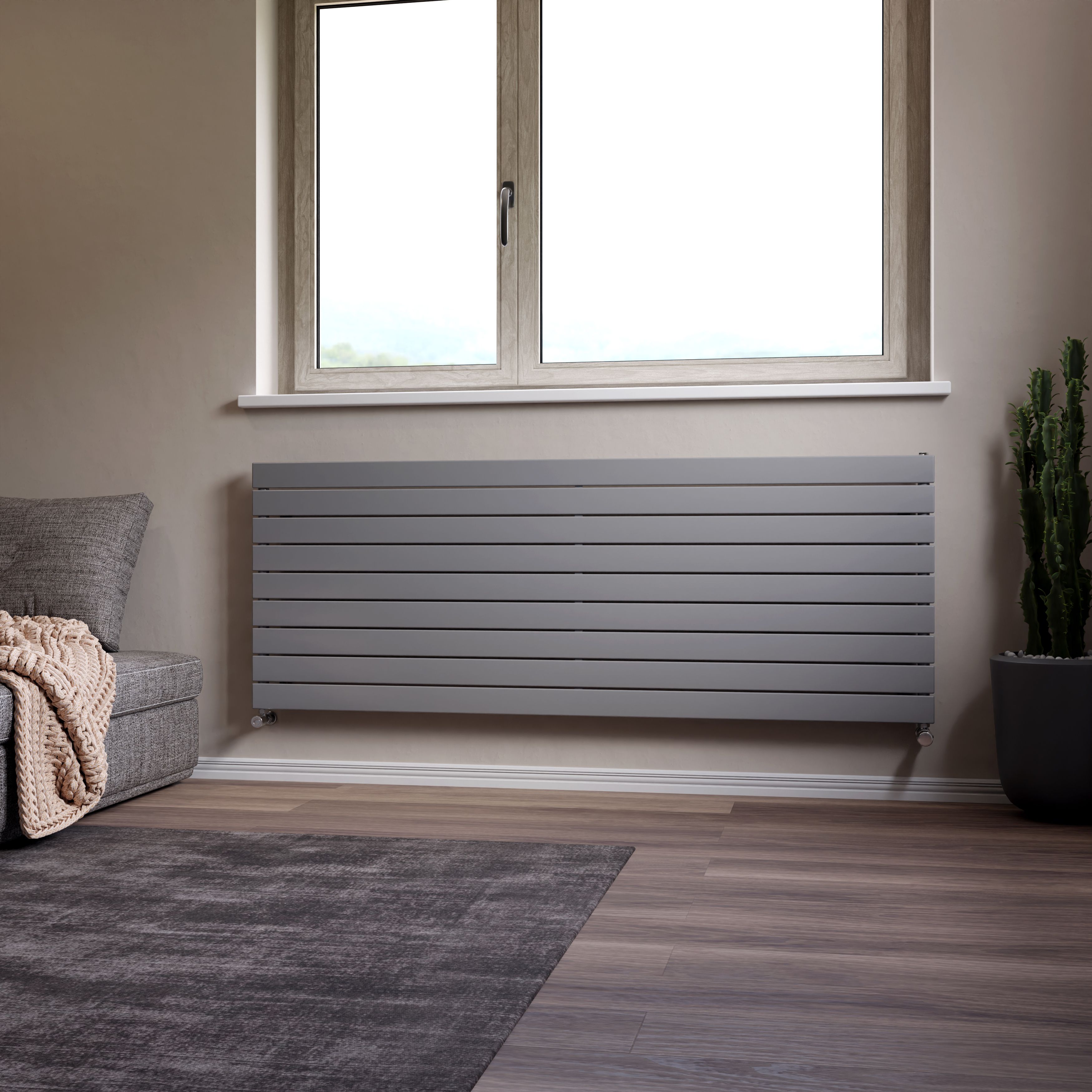 Ximax Vertirad Satin silver effect Horizontal Designer panel Radiator, (W)1800mm x (H)670mm