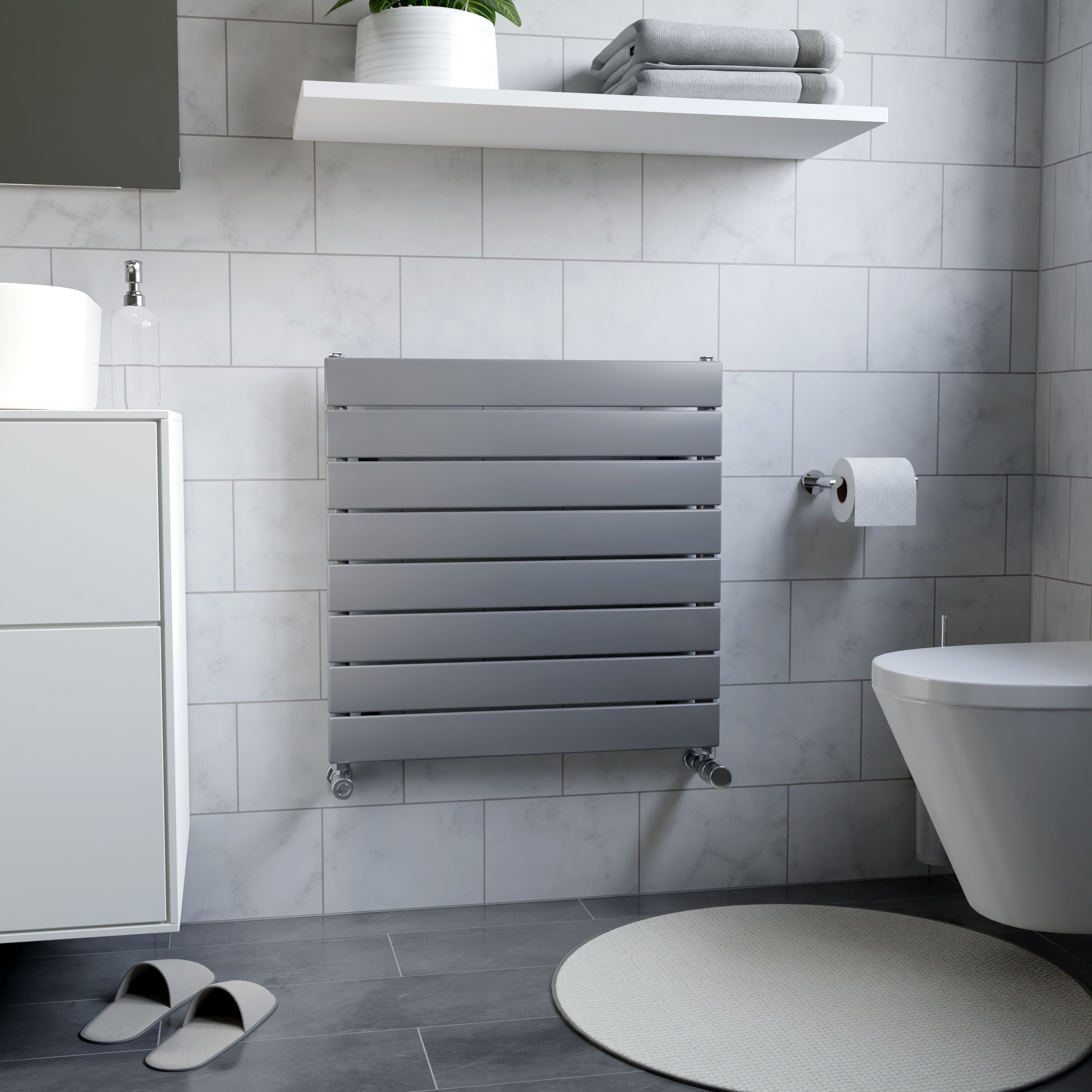 Ximax Vertirad Satin silver effect Horizontal Designer panel Radiator, (W)600mm x (H)595mm