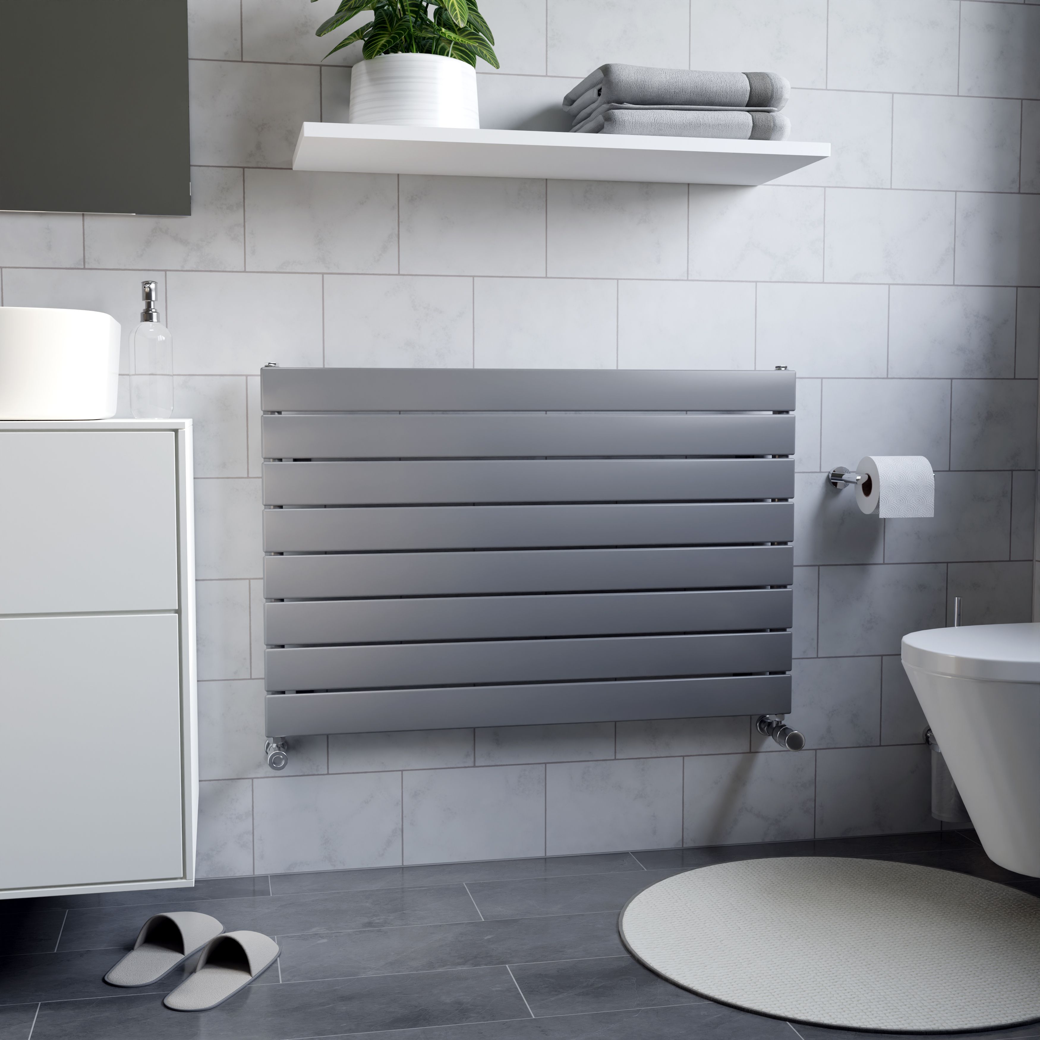 Ximax Vertirad Satin silver effect Horizontal Designer panel Radiator, (W)900mm x (H)595mm