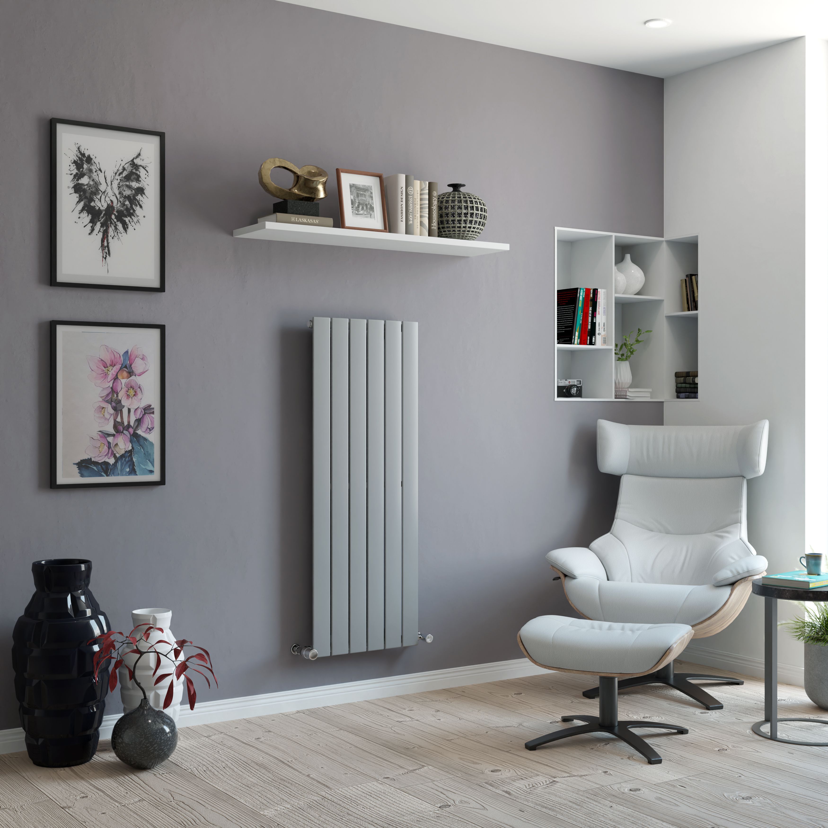 Ximax Vertirad Satin silver effect Vertical Designer panel Radiator, (W)445mm x (H)1200mm