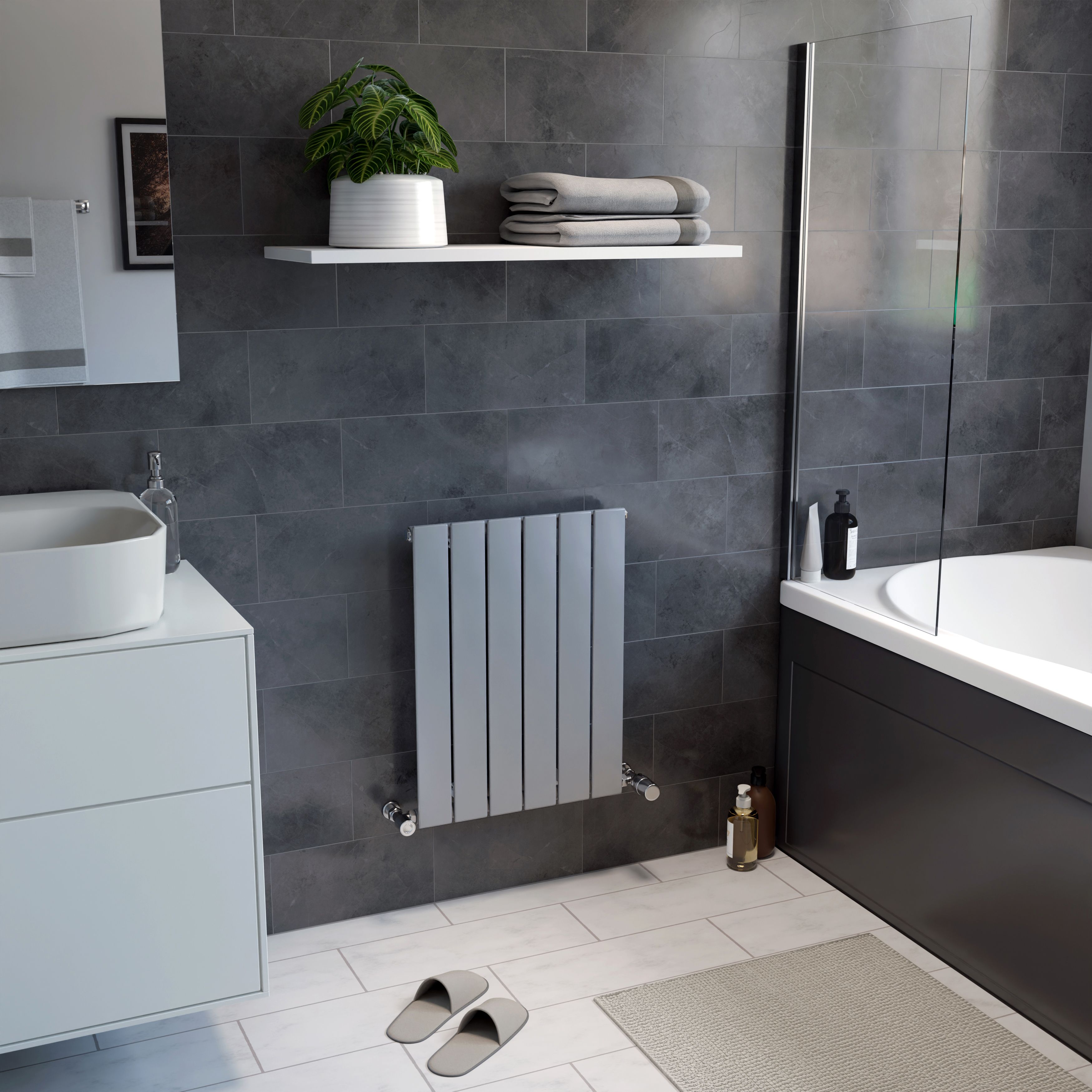 Ximax Vertirad Satin silver effect Vertical Designer panel Radiator, (W)445mm x (H)600mm
