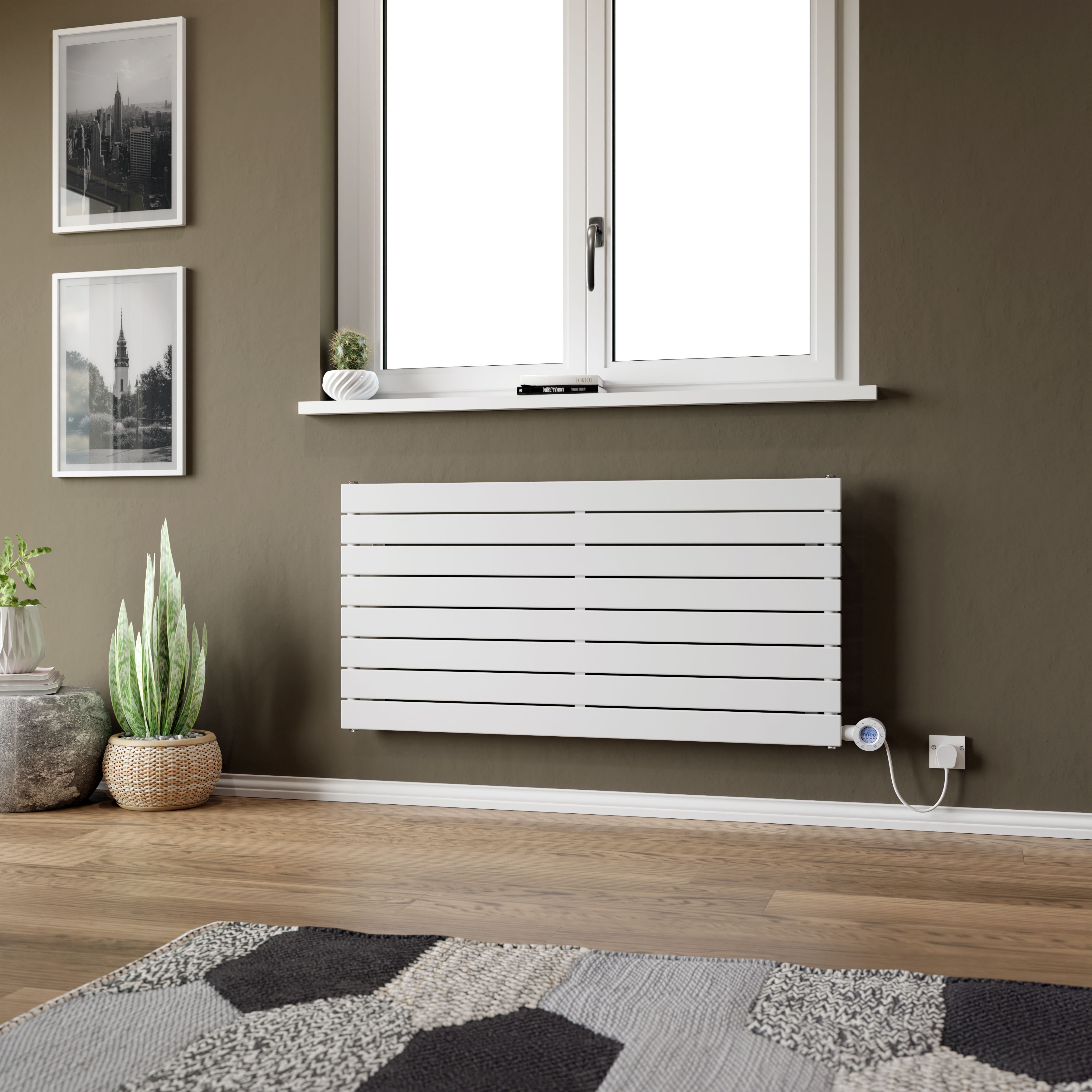 Ximax Vertirad Satin white Horizontal Electric designer Radiator, (W)1200mm x (H)595mm