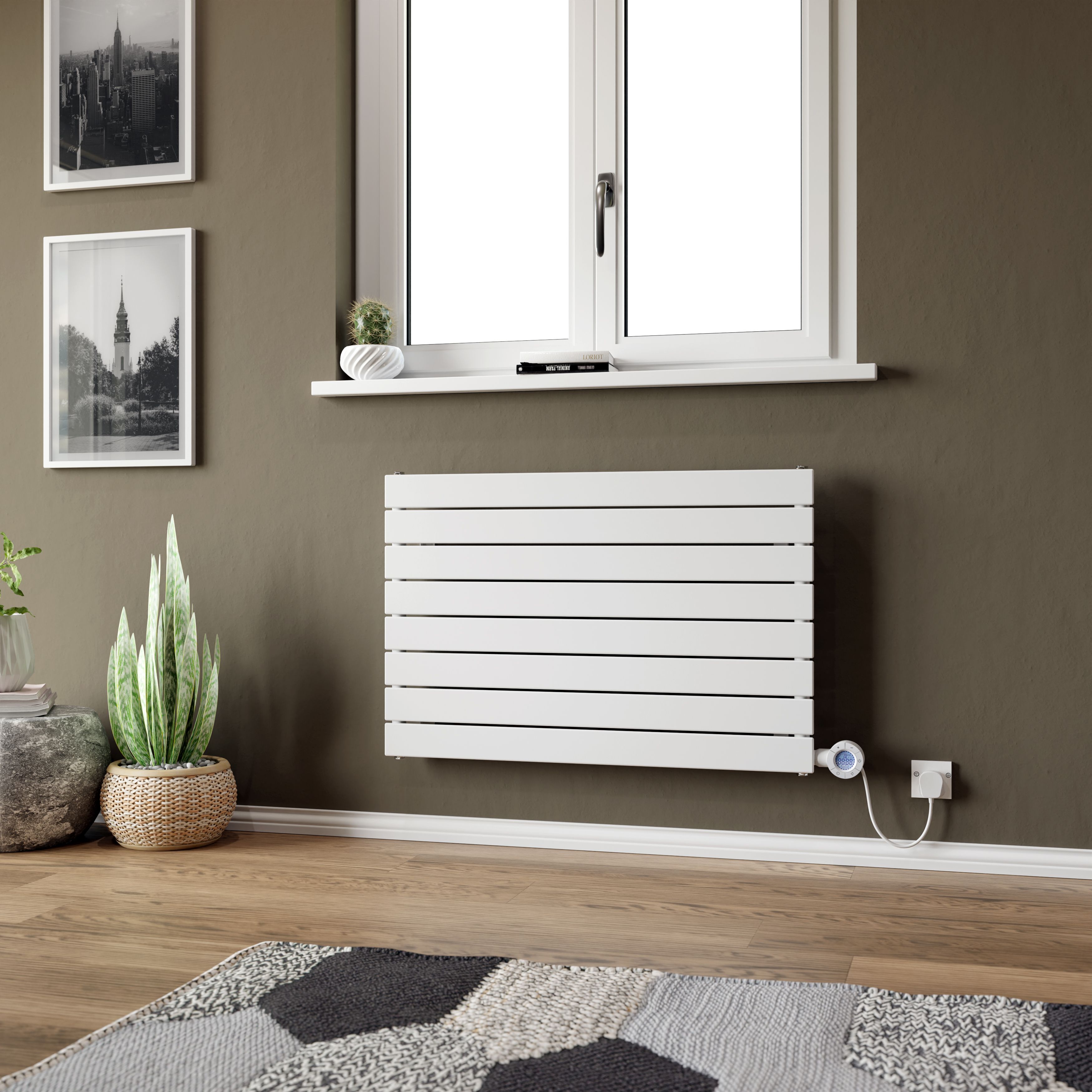Ximax Vertirad Satin white Horizontal Electric designer Radiator, (W)900mm x (H)595mm
