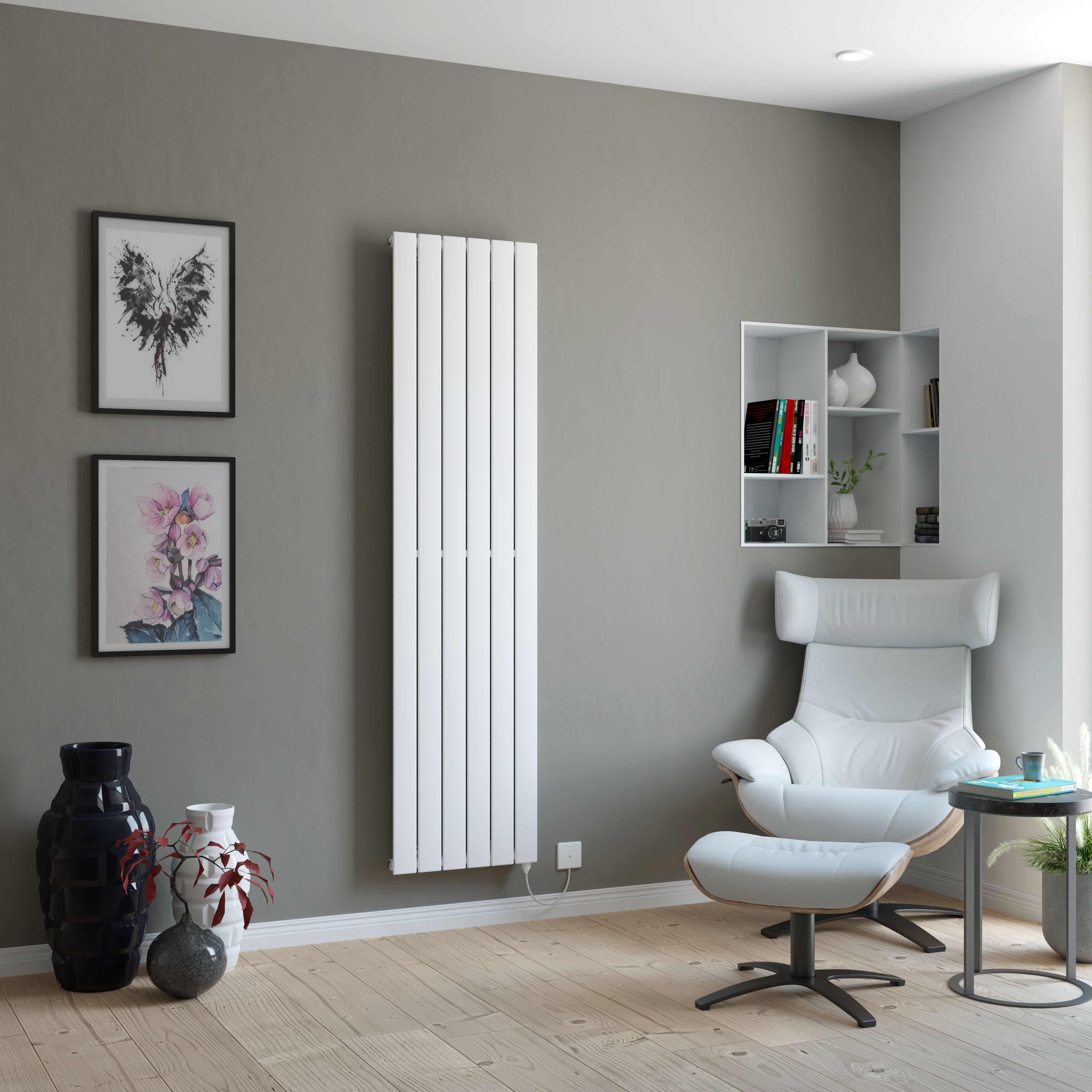 Ximax Vertirad Satin white Vertical Electric designer Radiator, (W)445mm x (H)1800mm