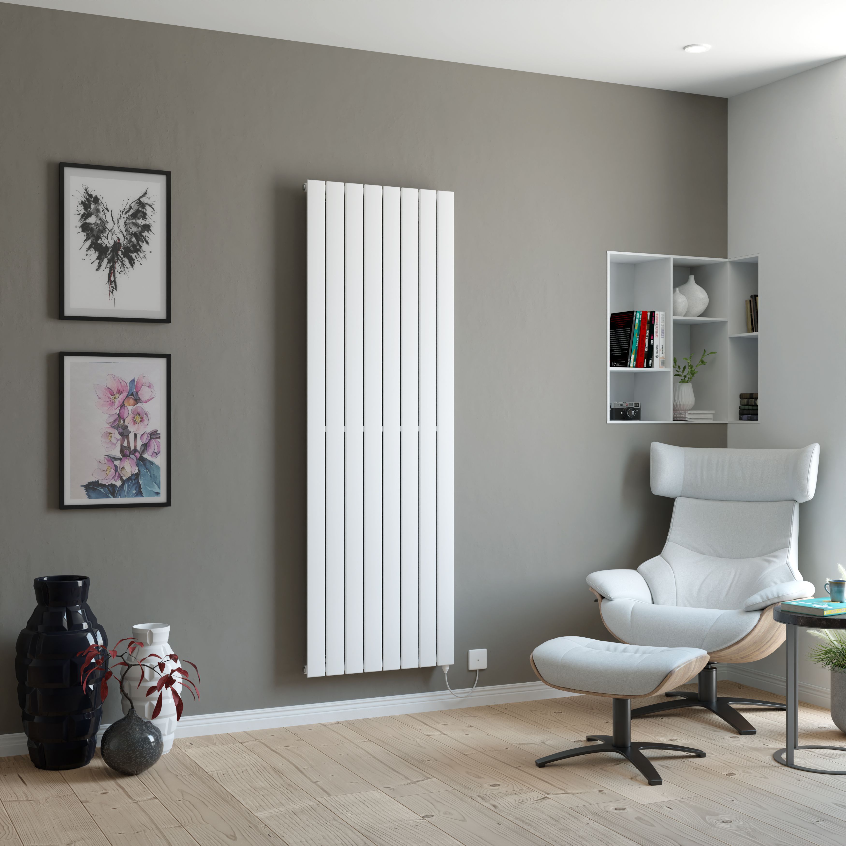 Ximax Vertirad Satin white Vertical Electric designer Radiator, (W)595mm x (H)1800mm