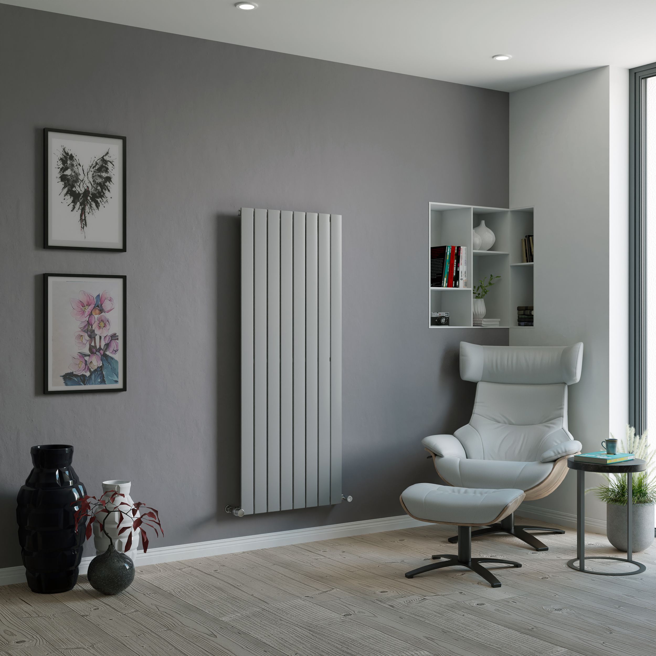 Ximax Vertirad Silver effect Horizontal or vertical Designer Radiator, (W)595mm x (H)1500mm