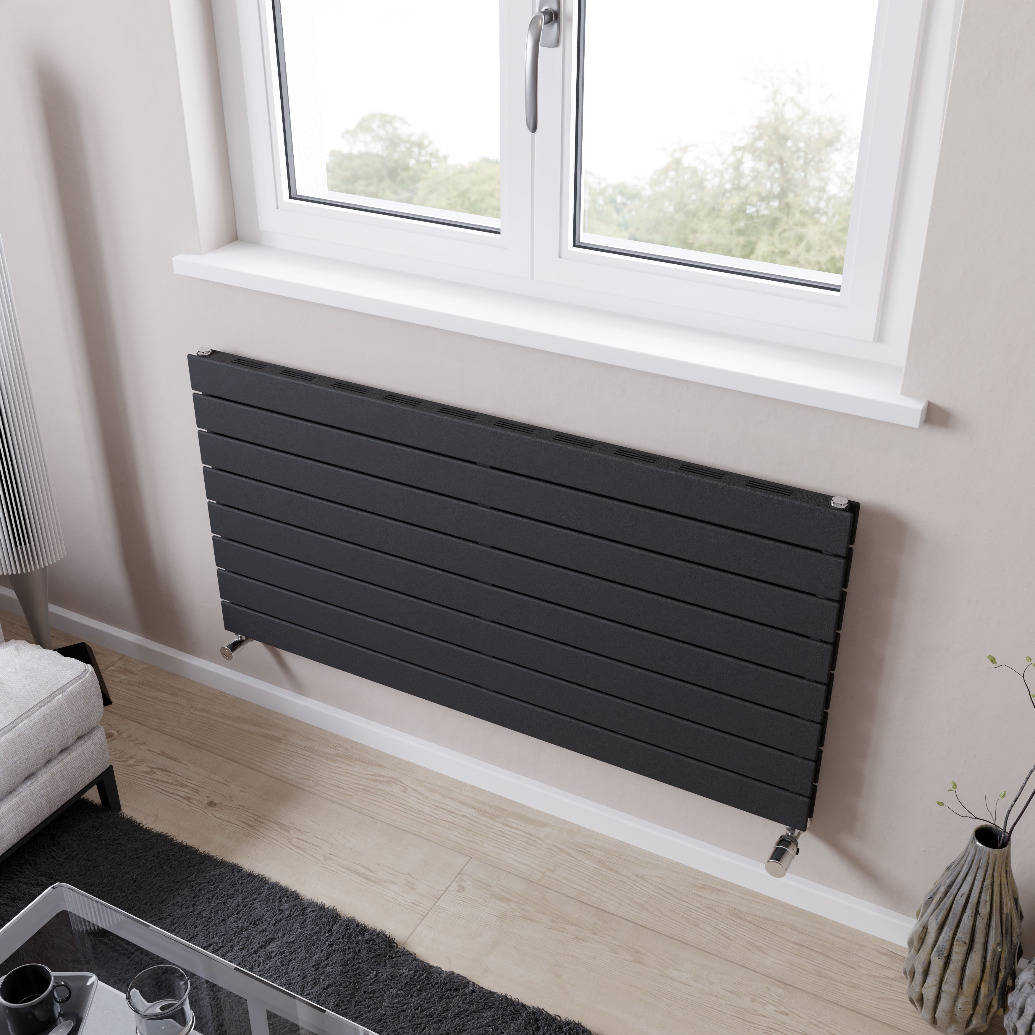 Ximax Vertirad Slimline Duplex Deluxe Matt anthracite Horizontal Designer panel Radiator, (W)1200mm x (H)595mm