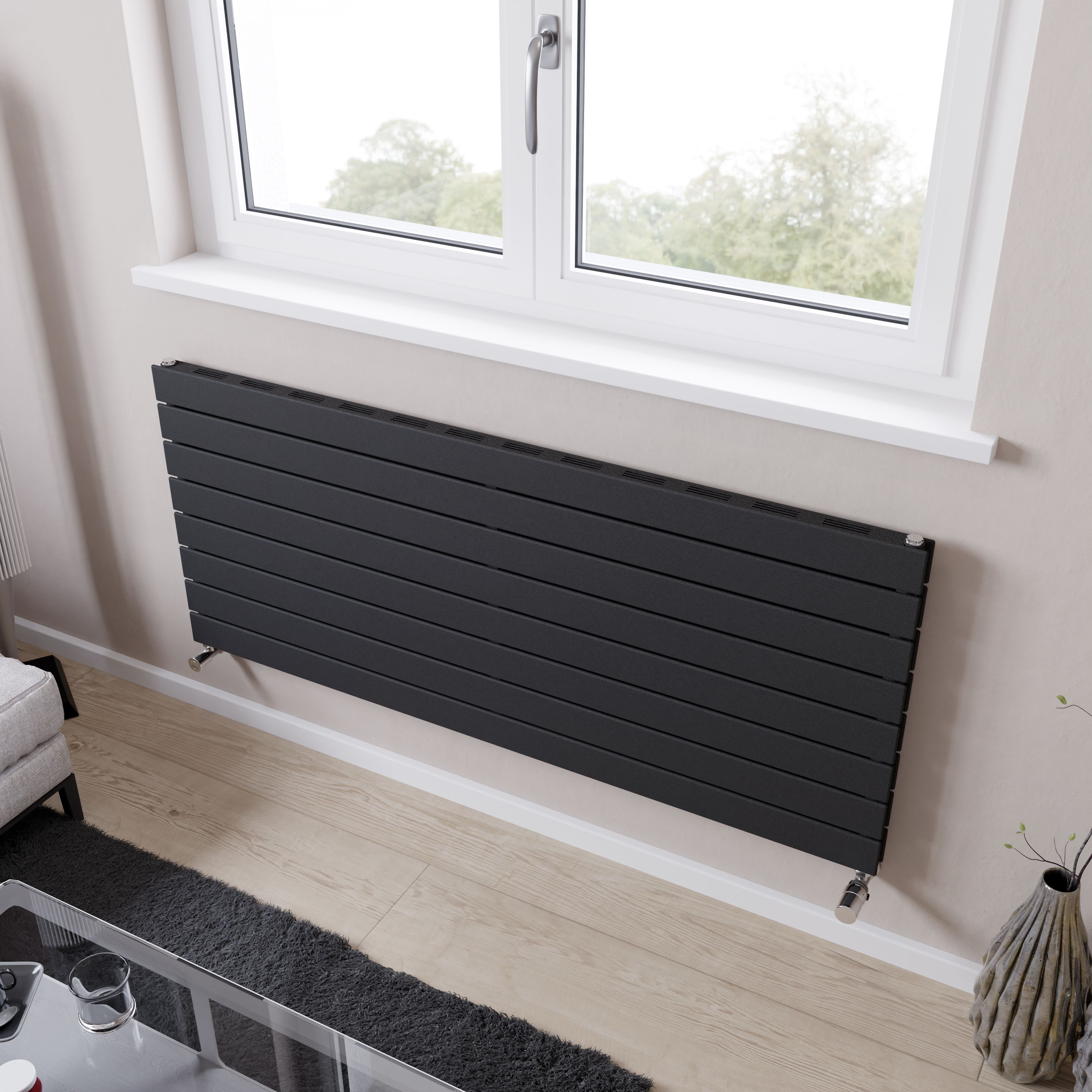 Ximax Vertirad Slimline Duplex Deluxe Matt anthracite Horizontal Designer panel Radiator, (W)1400mm x (H)595mm