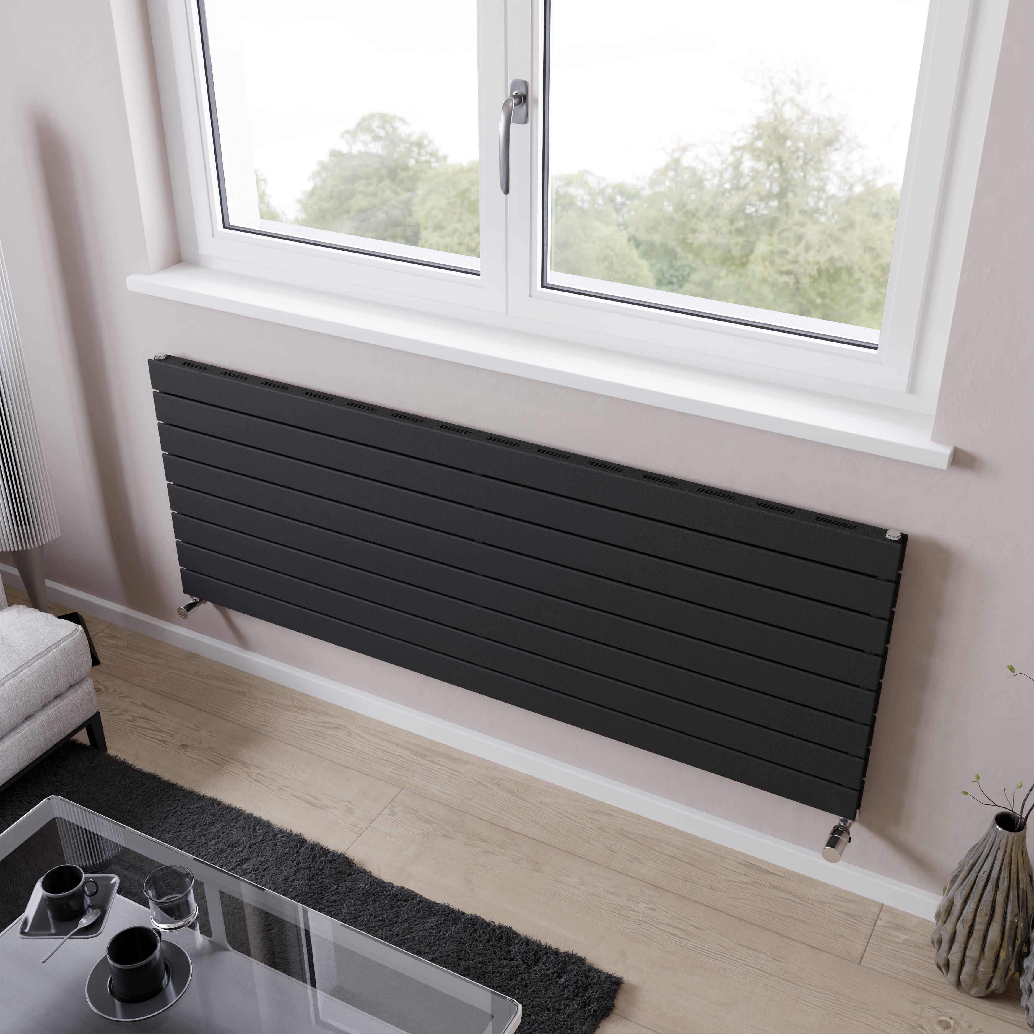 Ximax Vertirad Slimline Duplex Deluxe Matt anthracite Horizontal Designer panel Radiator, (W)1600mm x (H)595mm