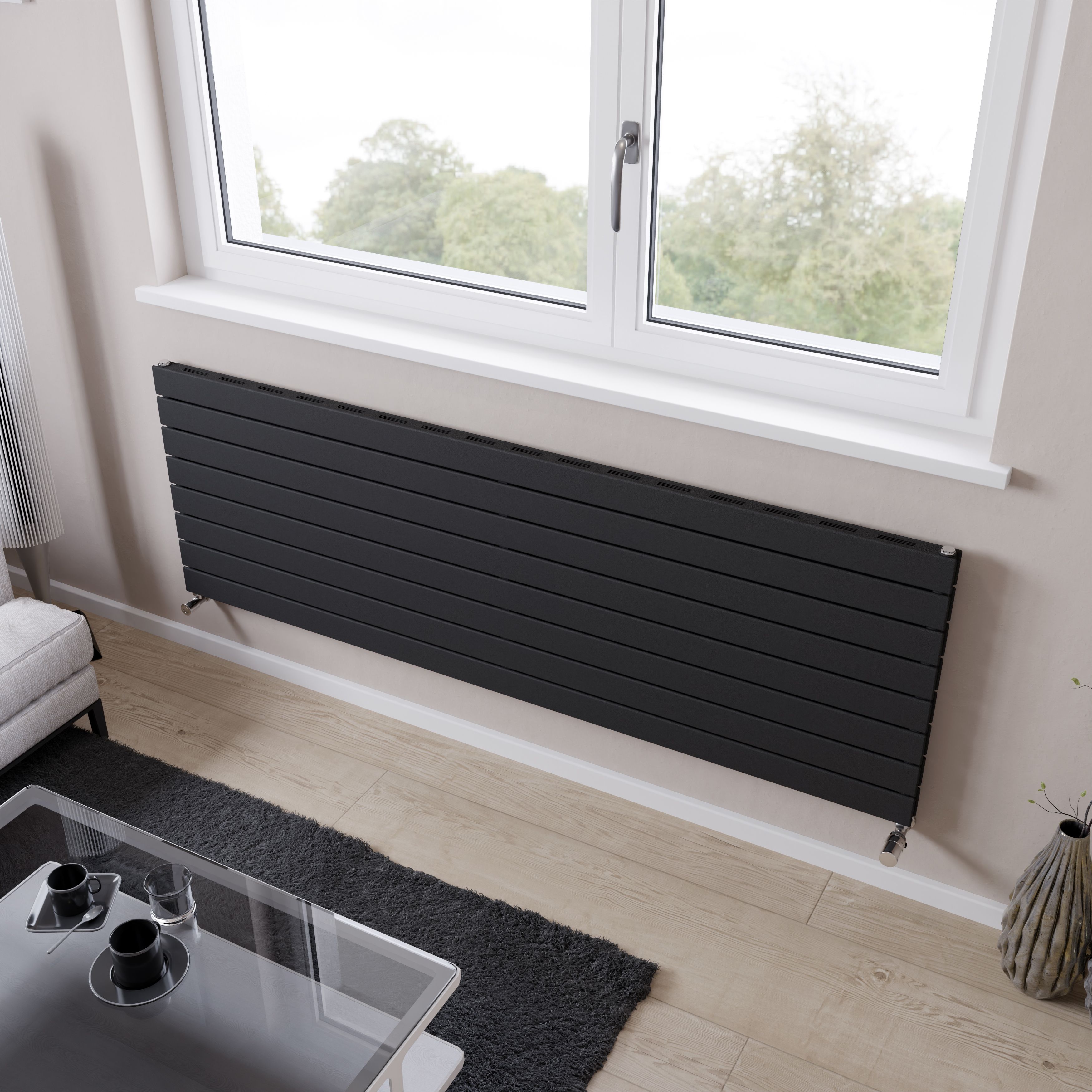 Ximax Vertirad Slimline Duplex Deluxe Matt anthracite Horizontal Designer panel Radiator, (W)1800mm x (H)595mm