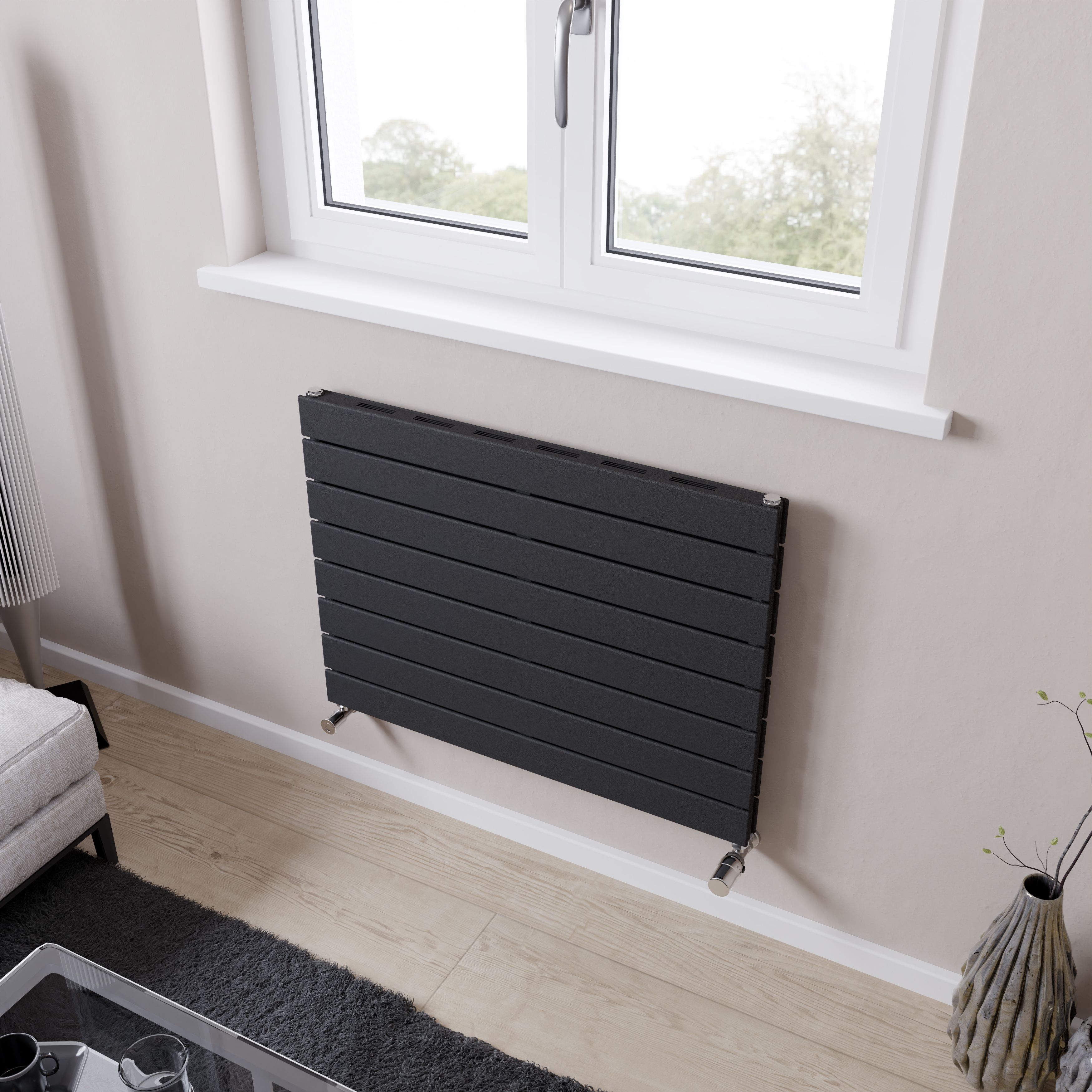 Ximax Vertirad Slimline Duplex Deluxe Matt anthracite Horizontal Designer panel Radiator, (W)800mm x (H)595mm
