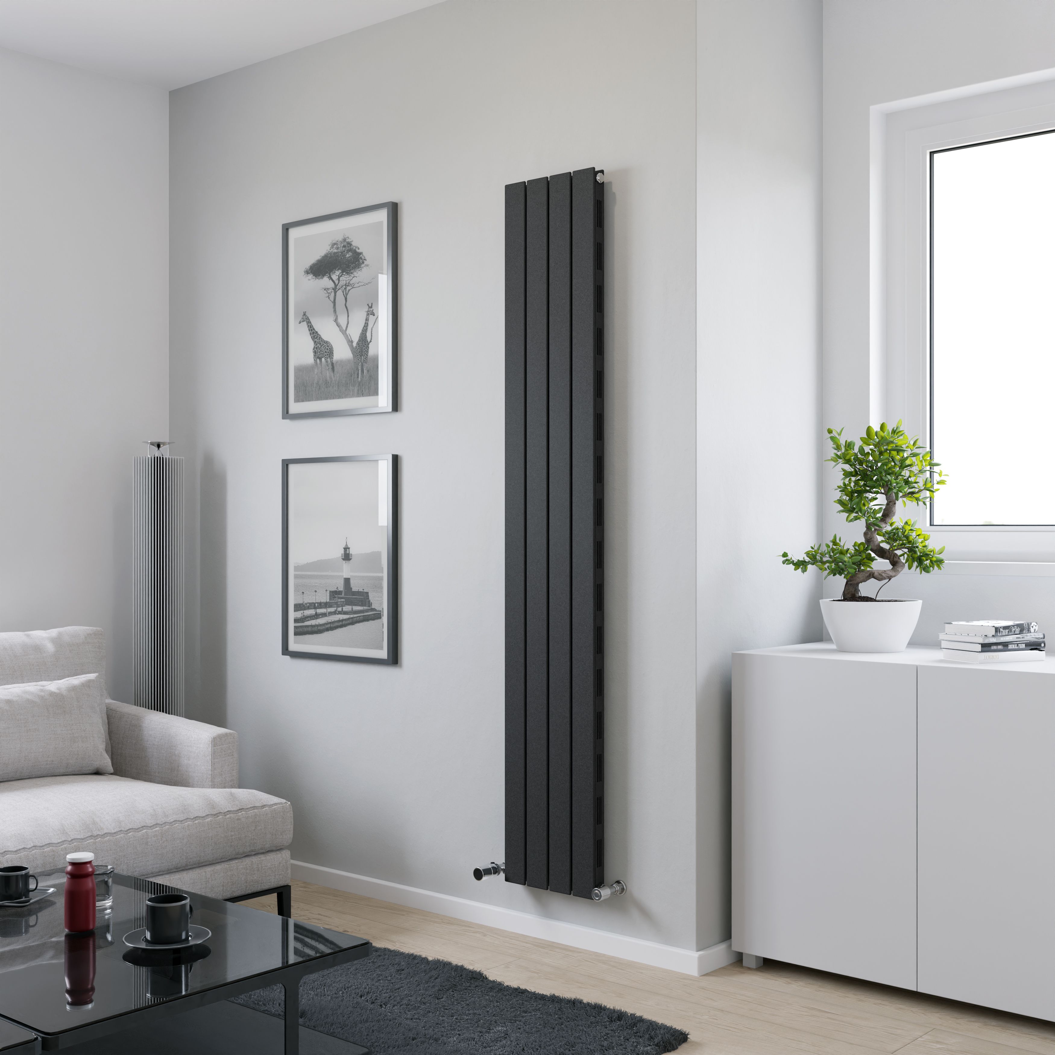 Ximax Vertirad Slimline Duplex Deluxe Matt anthracite Vertical Designer panel Radiator, (W)295mm x (H)1800mm