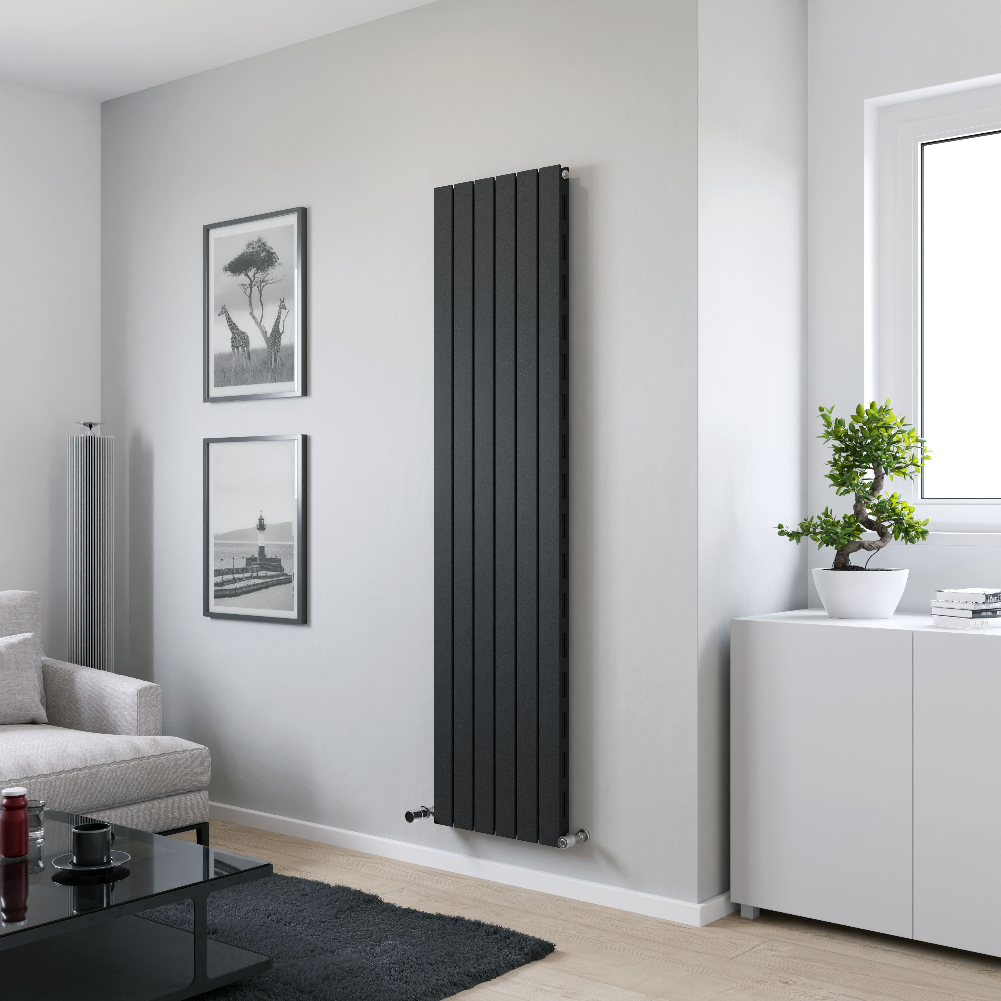 Ximax Vertirad Slimline Duplex Deluxe Matt anthracite Vertical Designer panel Radiator, (W)445mm x (H)1800mm