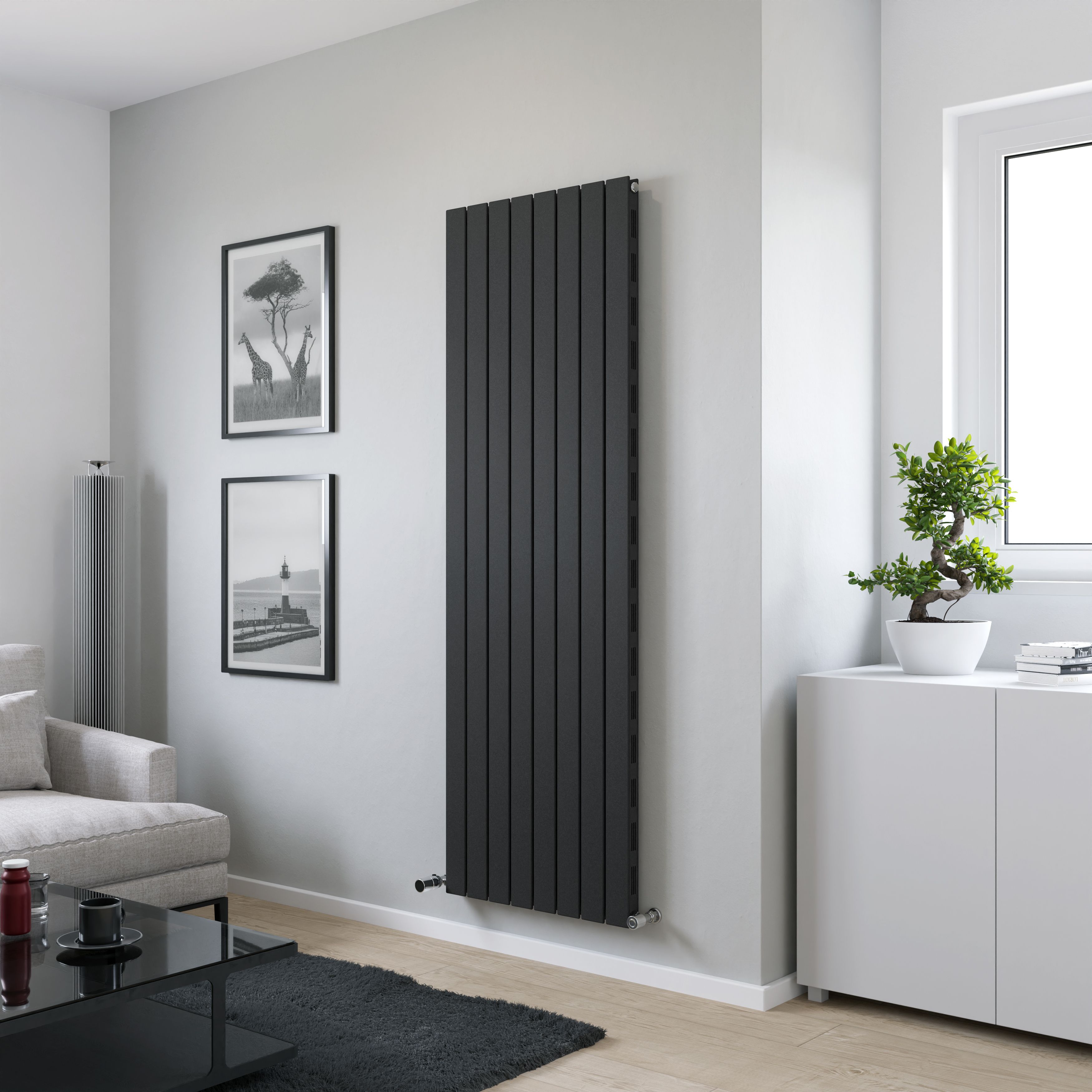 Ximax Vertirad Slimline Duplex Deluxe Matt anthracite Vertical Designer panel Radiator, (W)595mm x (H)1800mm