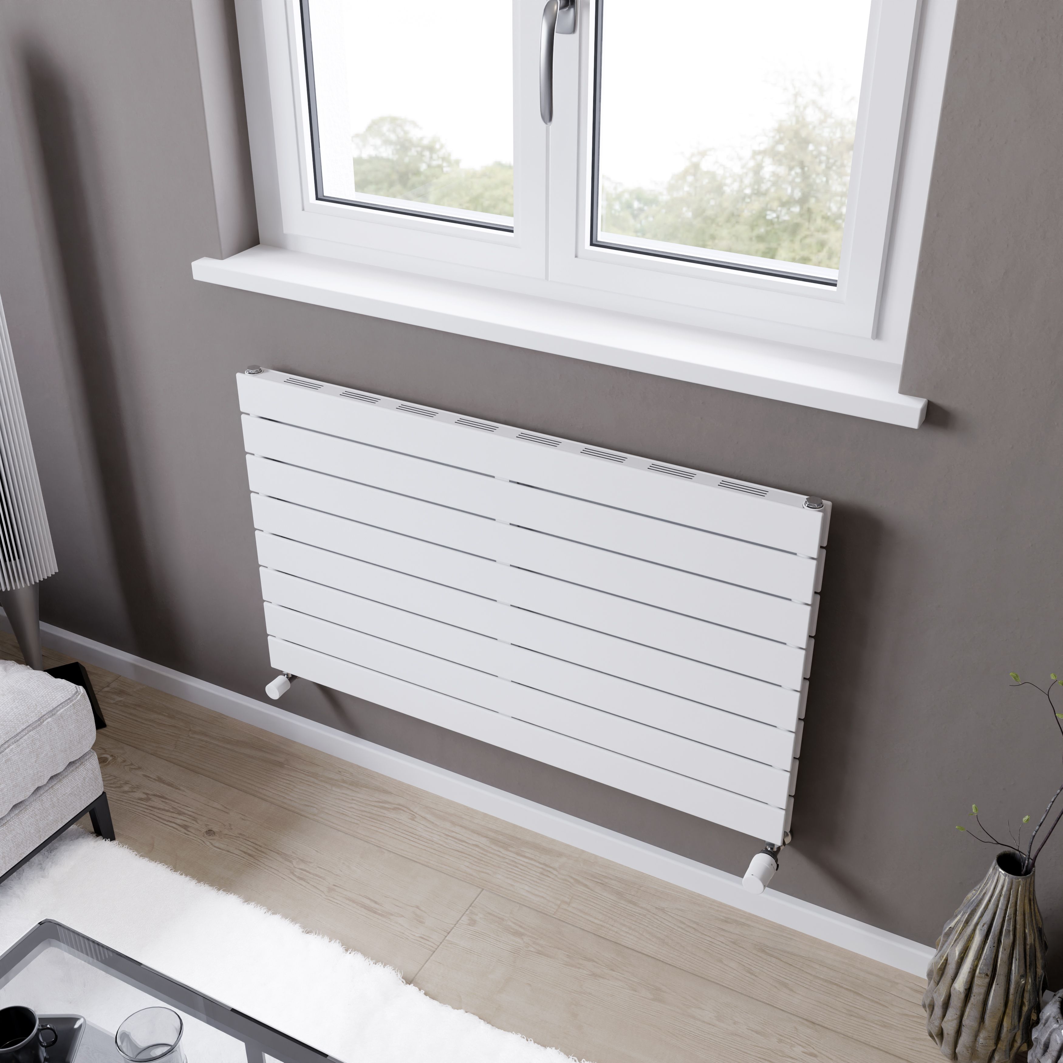 Ximax Vertirad Slimline Duplex Deluxe Satin white Horizontal Designer panel Radiator, (W)1000mm x (H)595mm