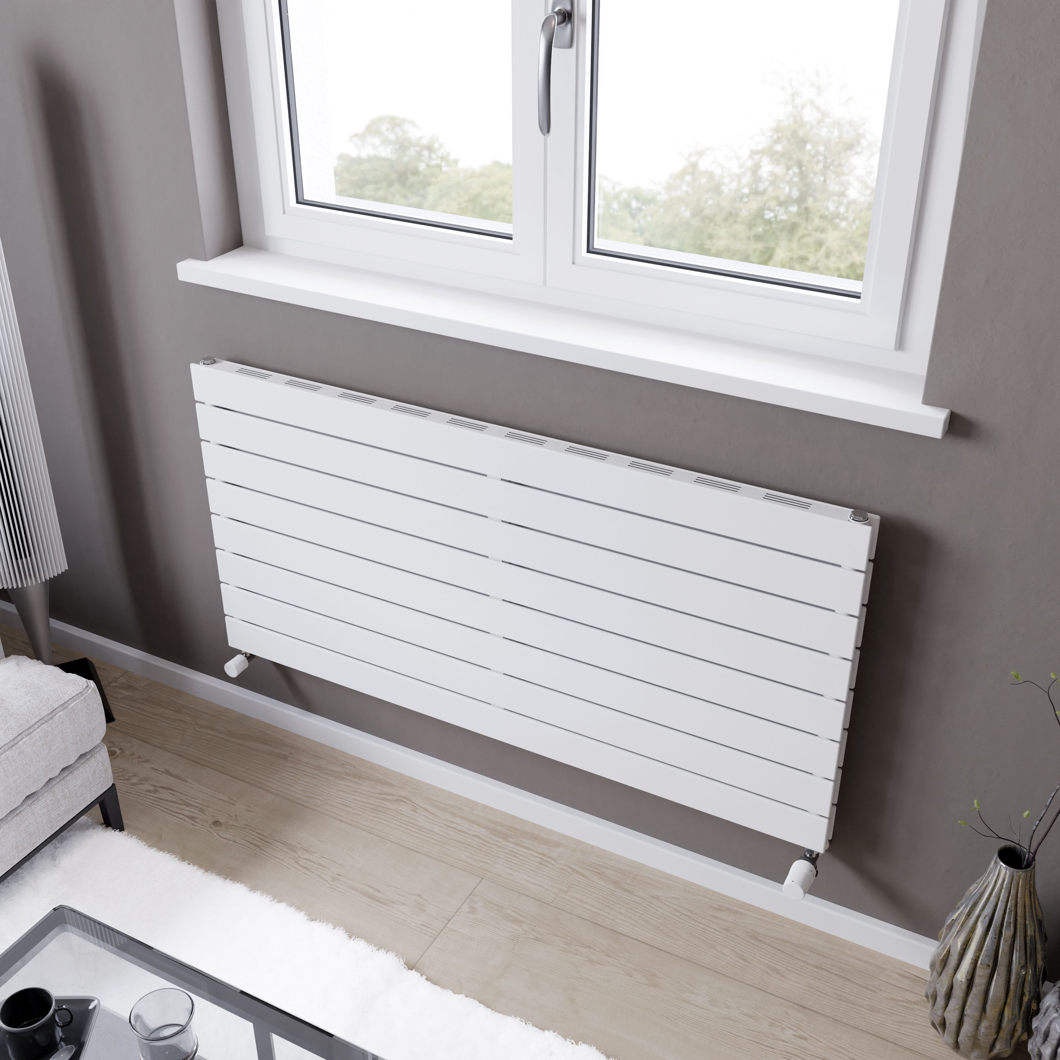 Ximax Vertirad Slimline Duplex Deluxe Satin white Horizontal Designer panel Radiator, (W)1200mm x (H)595mm