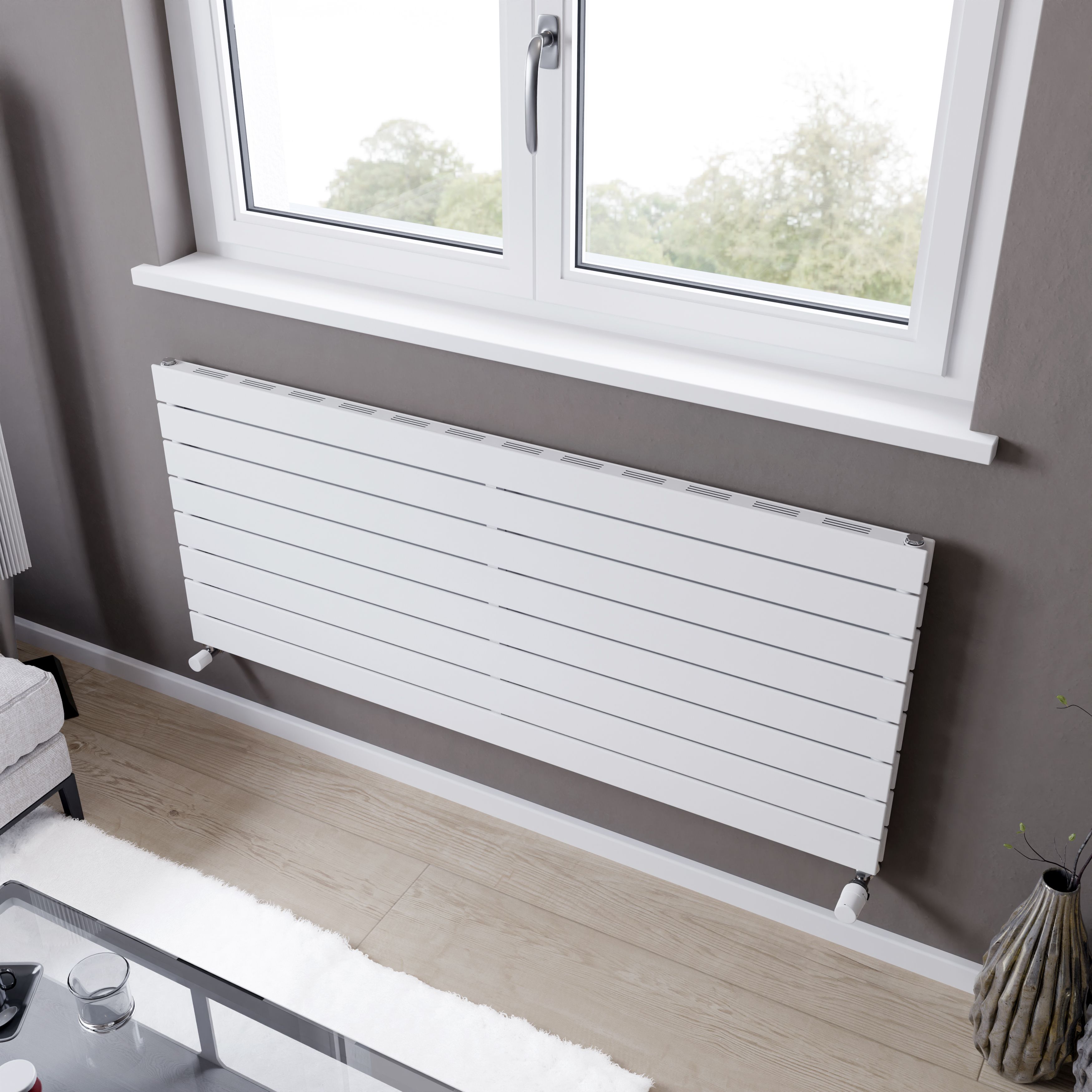 Ximax Vertirad Slimline Duplex Deluxe Satin white Horizontal Designer panel Radiator, (W)1400mm x (H)595mm