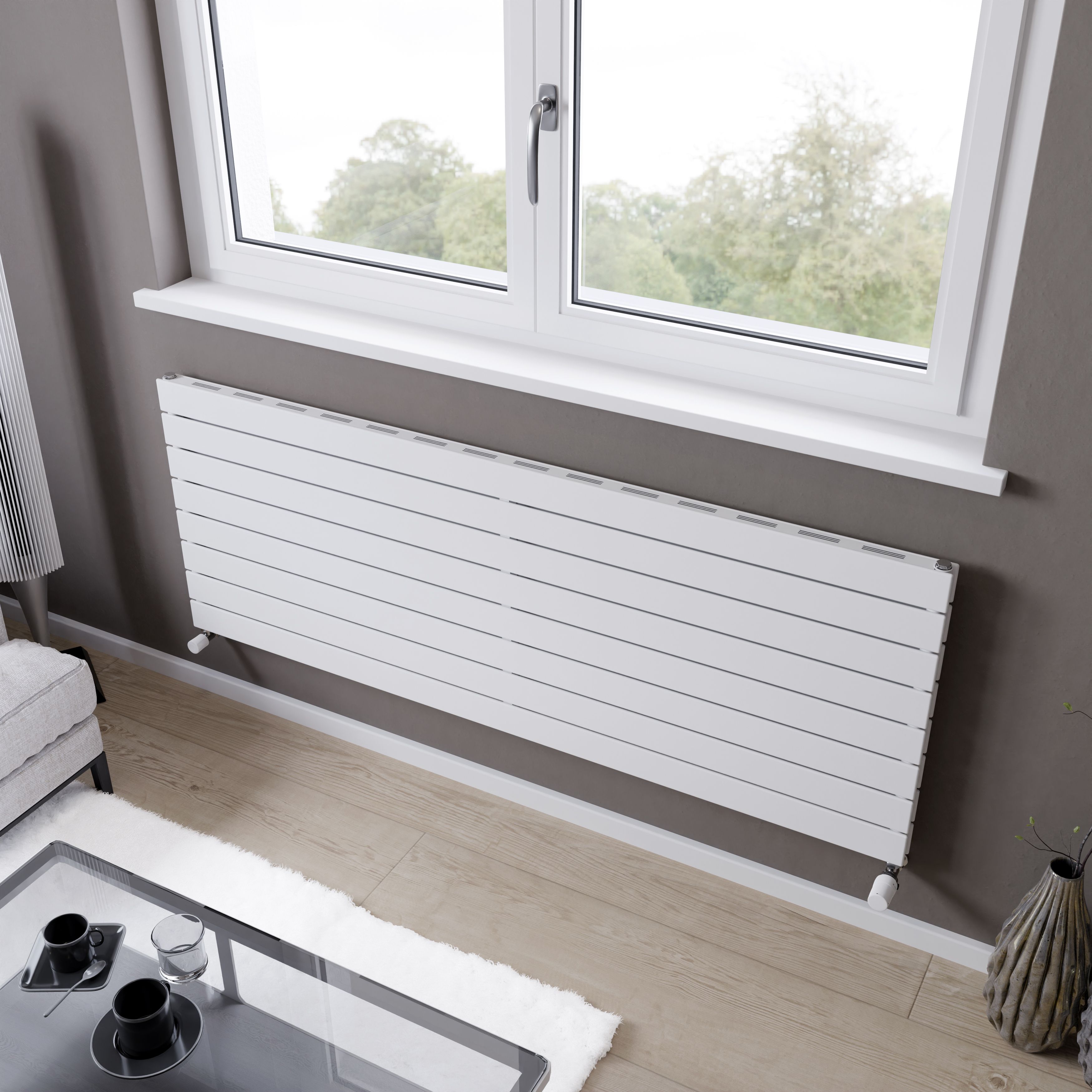 Ximax Vertirad Slimline Duplex Deluxe Satin white Horizontal Designer panel Radiator, (W)1600mm x (H)595mm