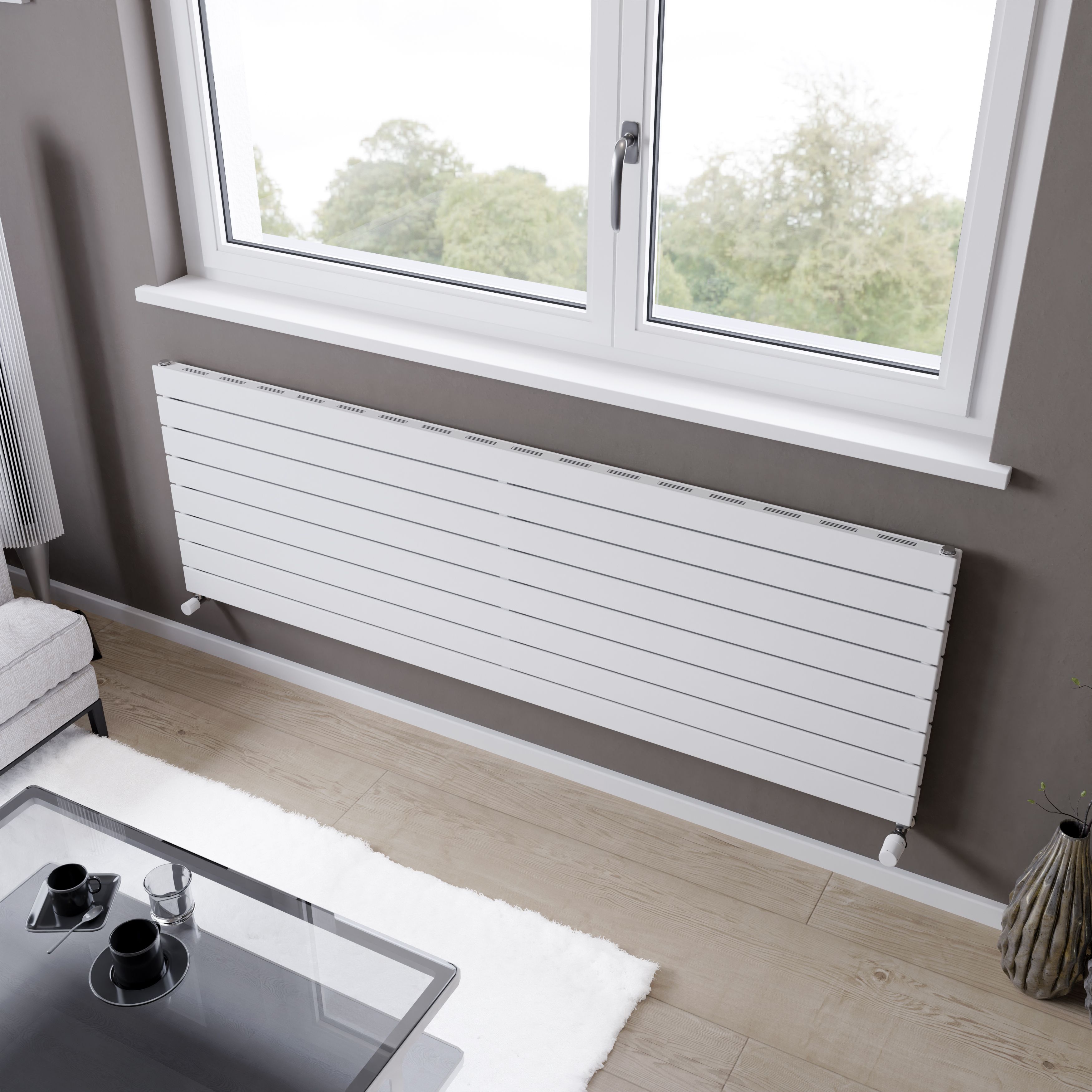 Ximax Vertirad Slimline Duplex Deluxe Satin white Horizontal Designer panel Radiator, (W)1800mm x (H)595mm